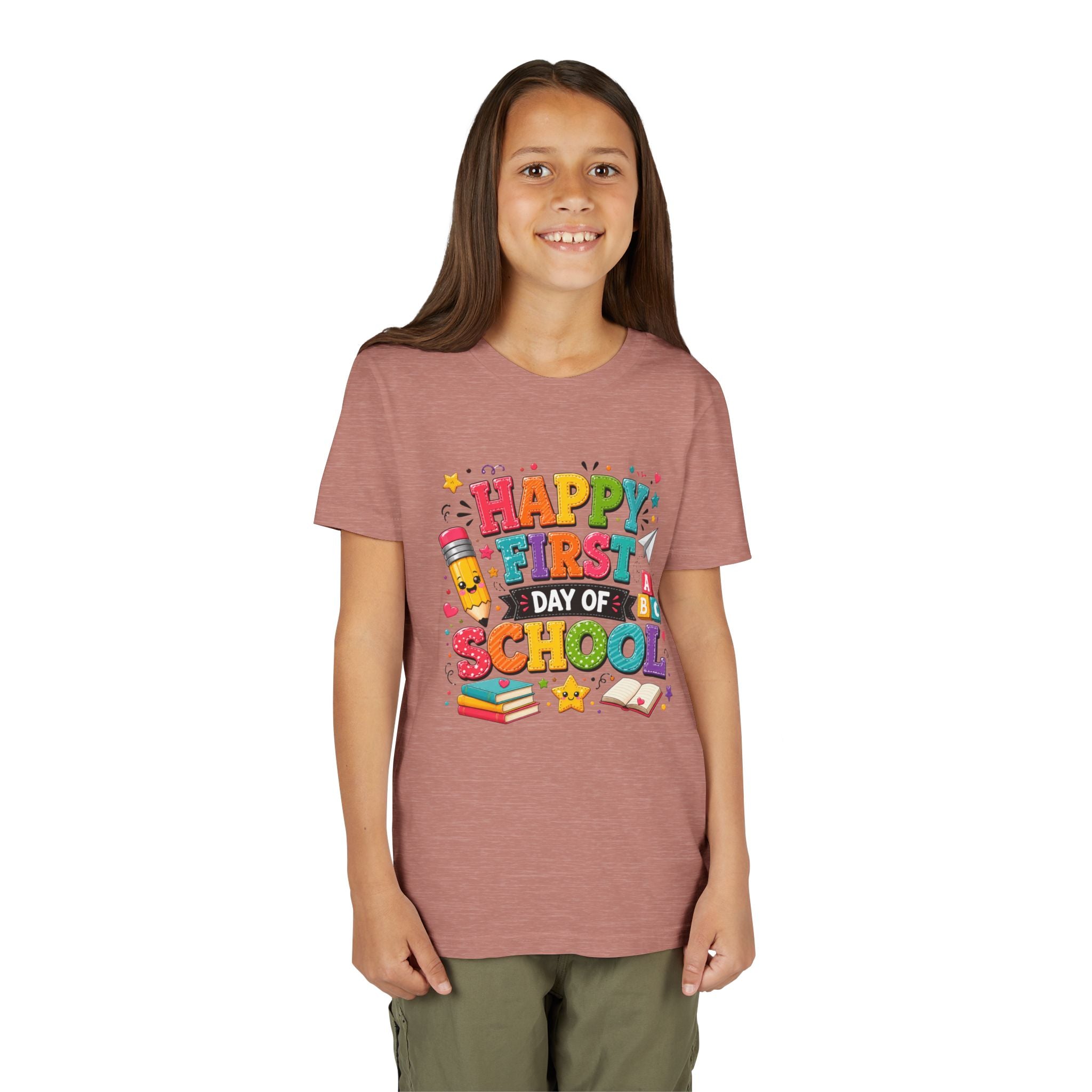 Youth Tee — "Happy First Day of School" Back-to-School Graphic Shirt