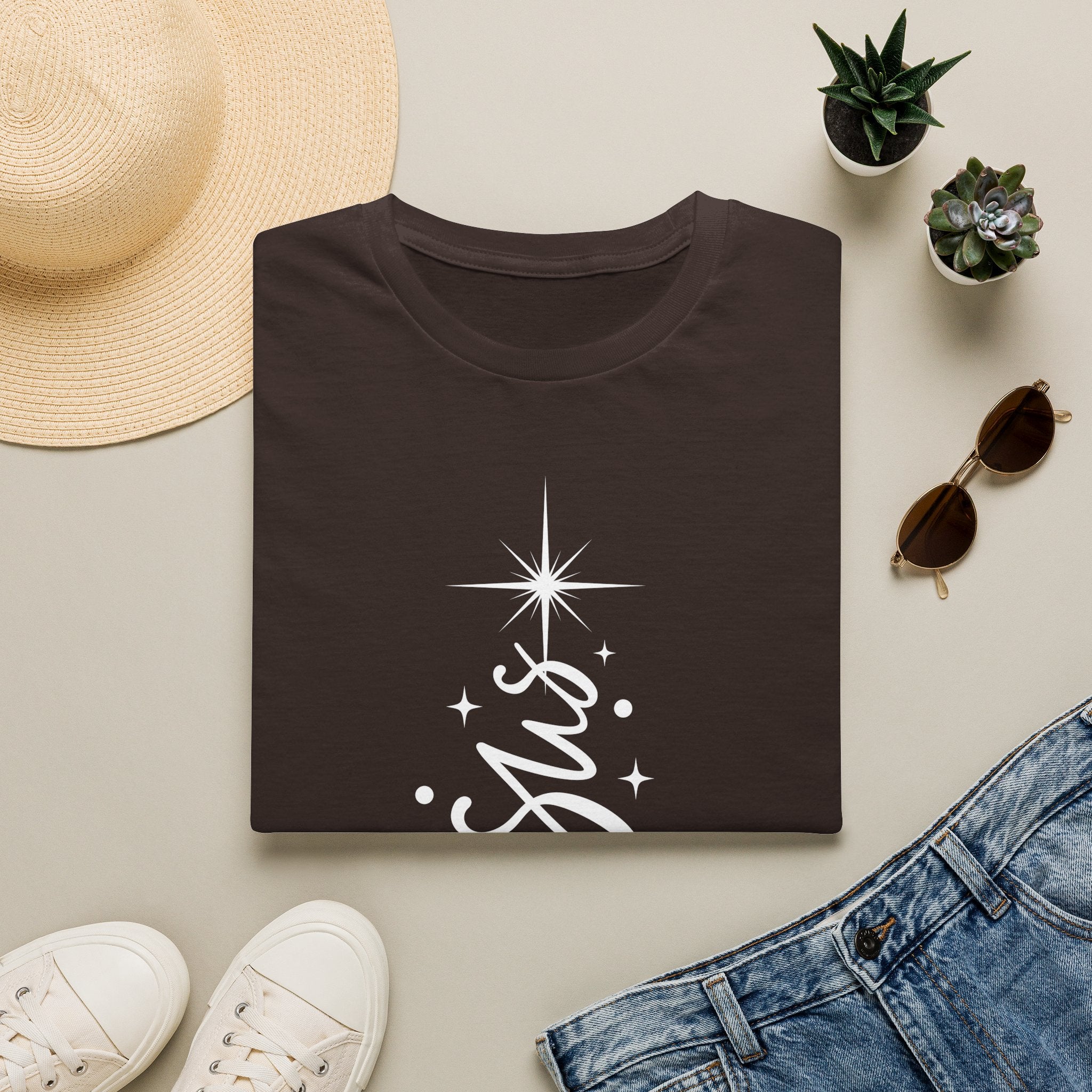 Jesus Christmas T-Shirt — Script Cross & Star Holiday Tee