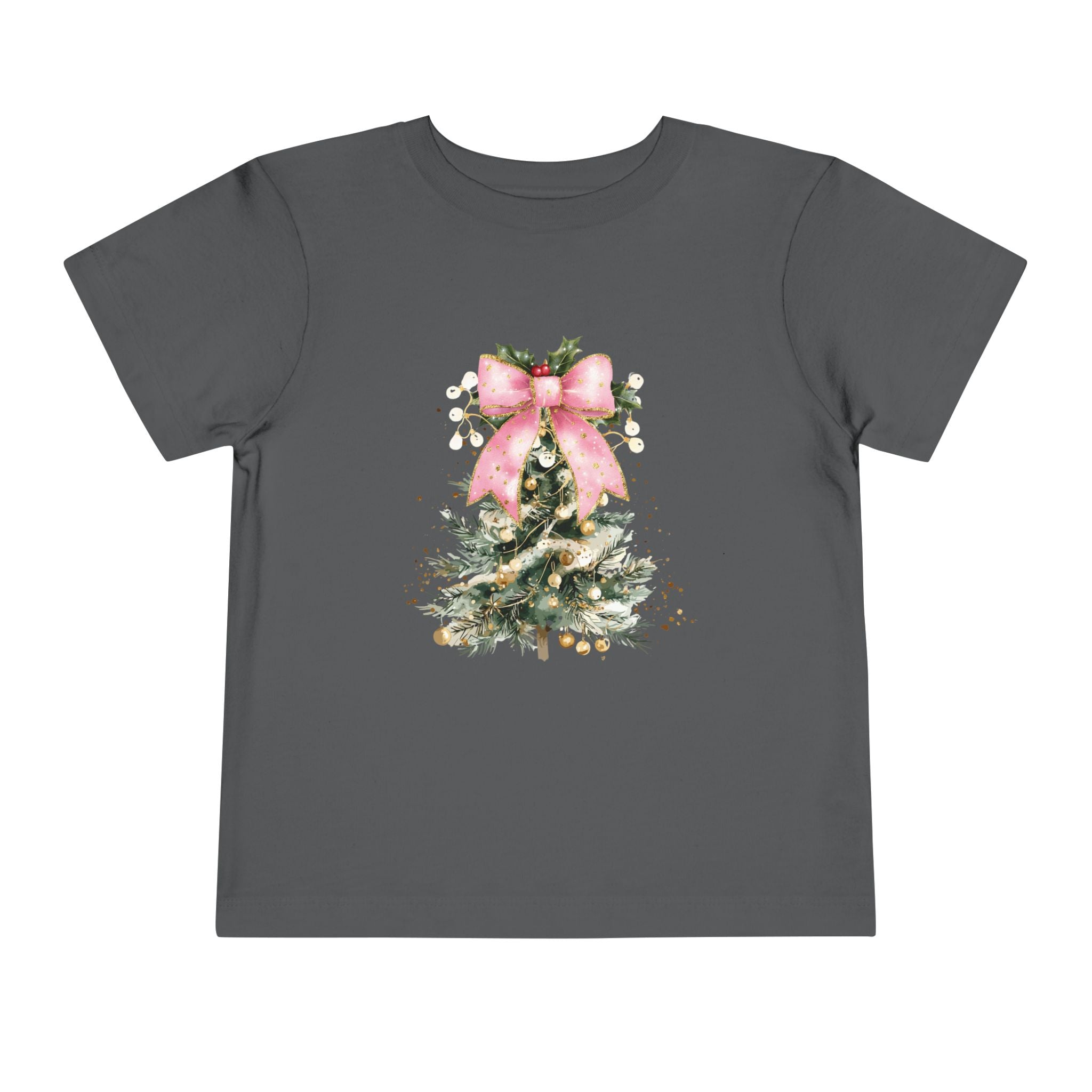 Toddler Christmas Tree Tee — Pink Bow Holiday Shirt