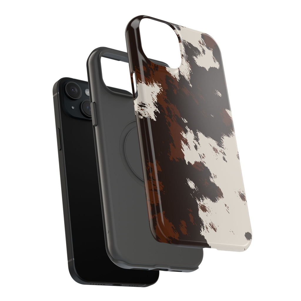 Cowhide Print Impact Phone Case — Brown & Cream Protective Cover