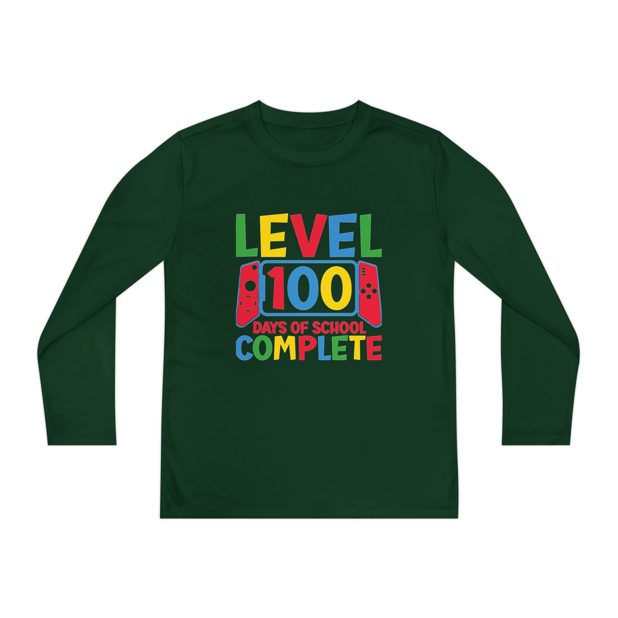 Youth Long Sleeve Shirt - "Level 100 Days of School Complete" 100th Day Celebration Tee