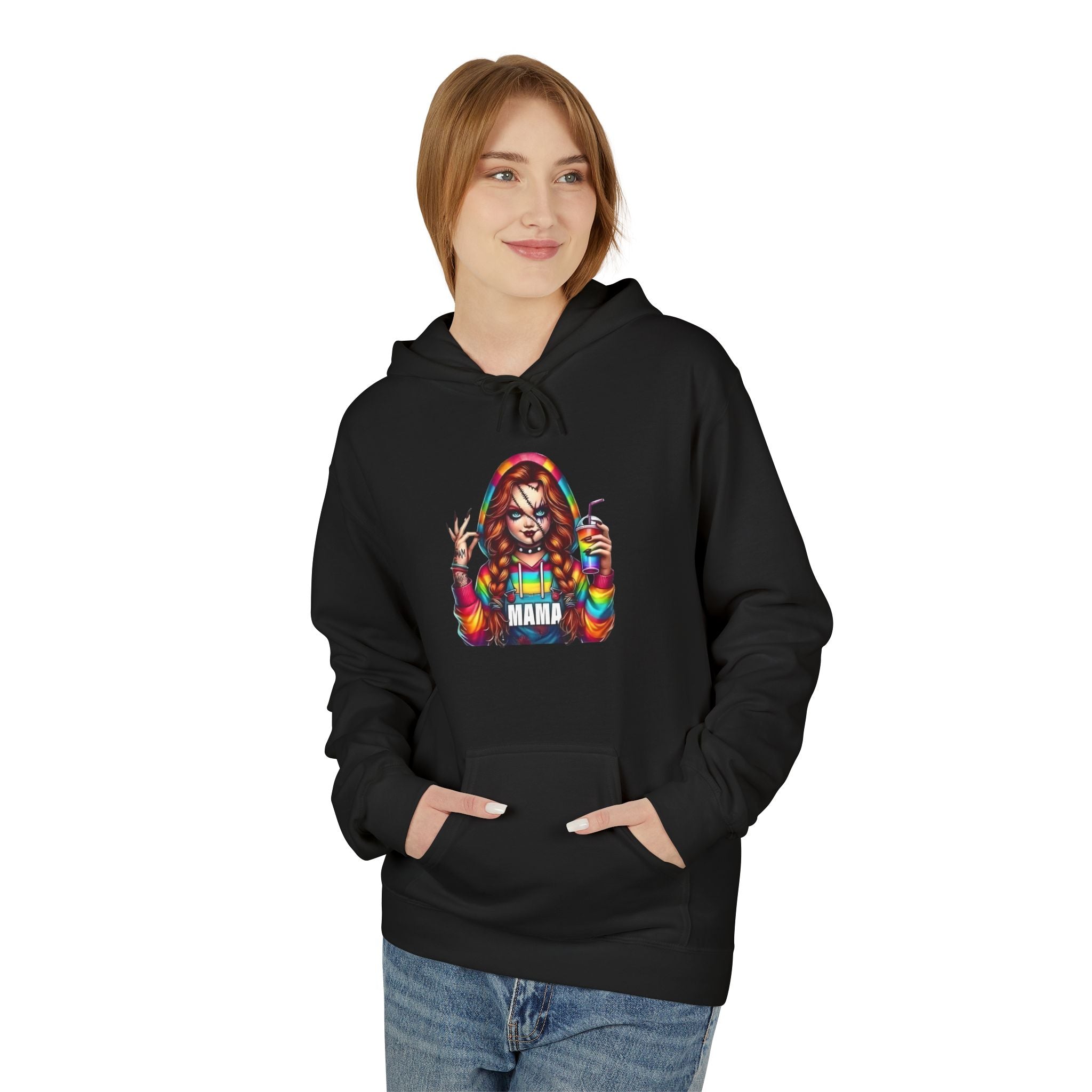 Rainbow Peace Mama Hoodie — Colorful Hippie Mom Graphic Pullover