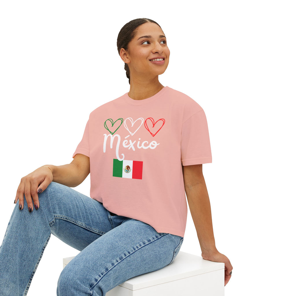 Mexico Flag Boxy Tee — Hearts & 'México' Women's Crop T-Shirt