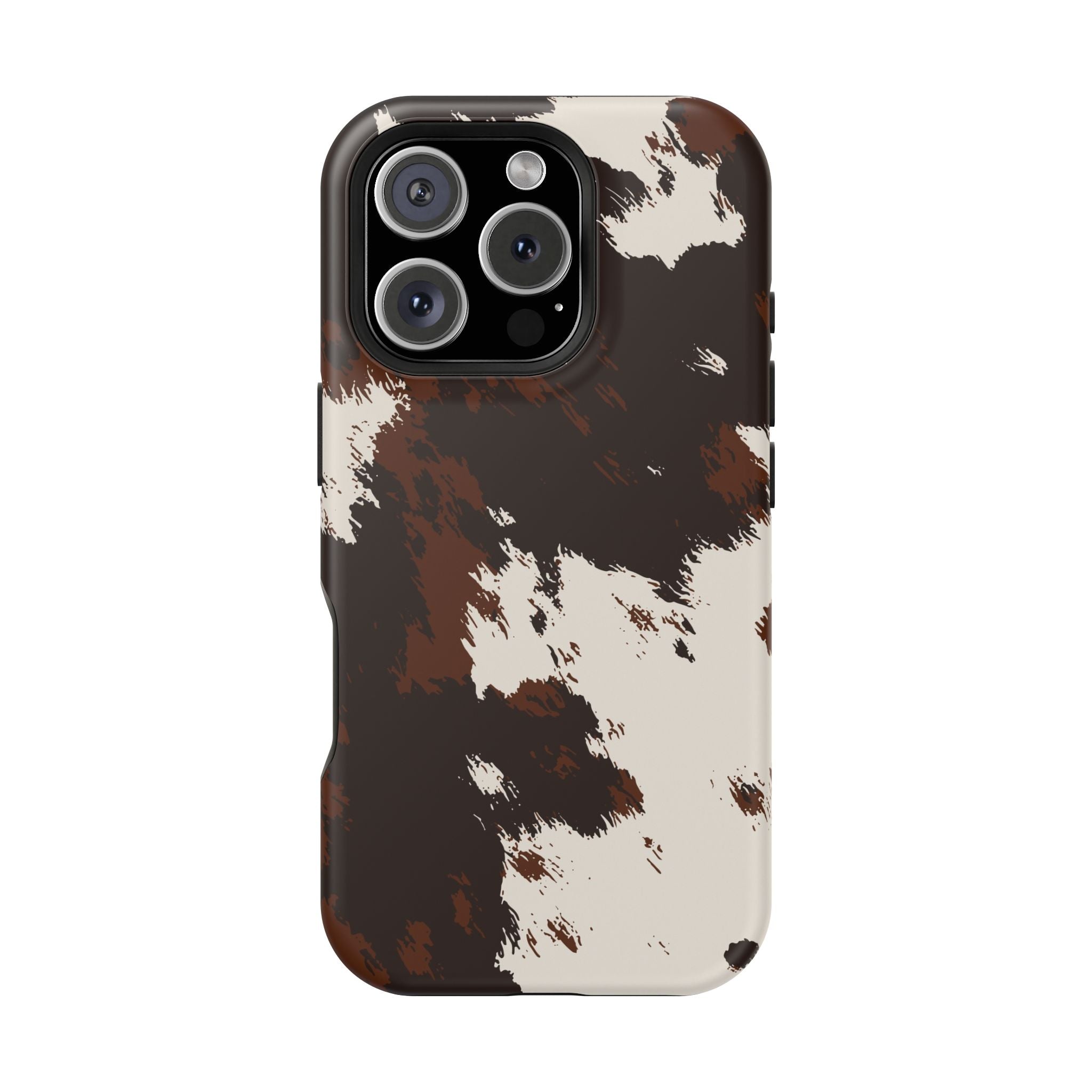 Cowhide Print Impact Phone Case — Brown & Cream Protective Cover