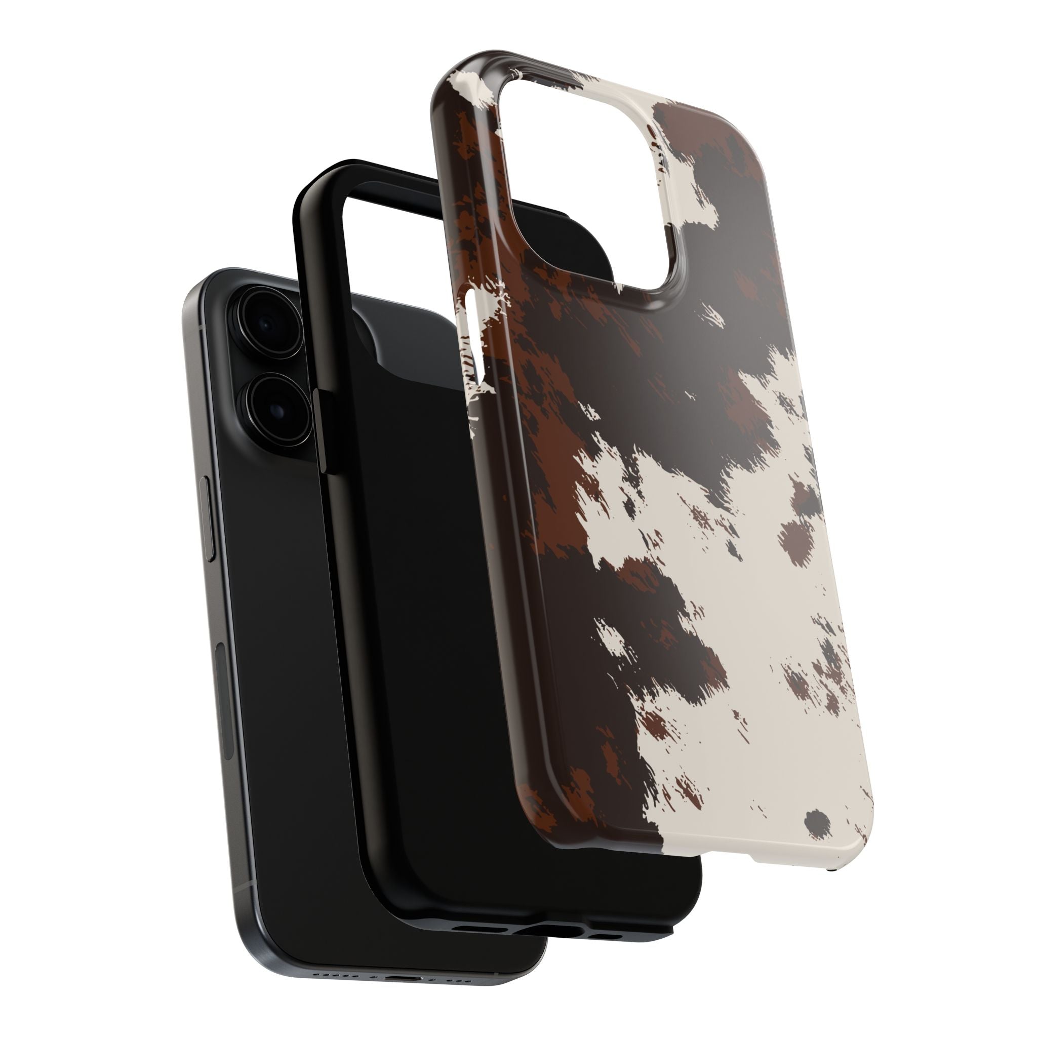 Cowhide Print Tough Phone Case — Brown & White Western Rugged Protection