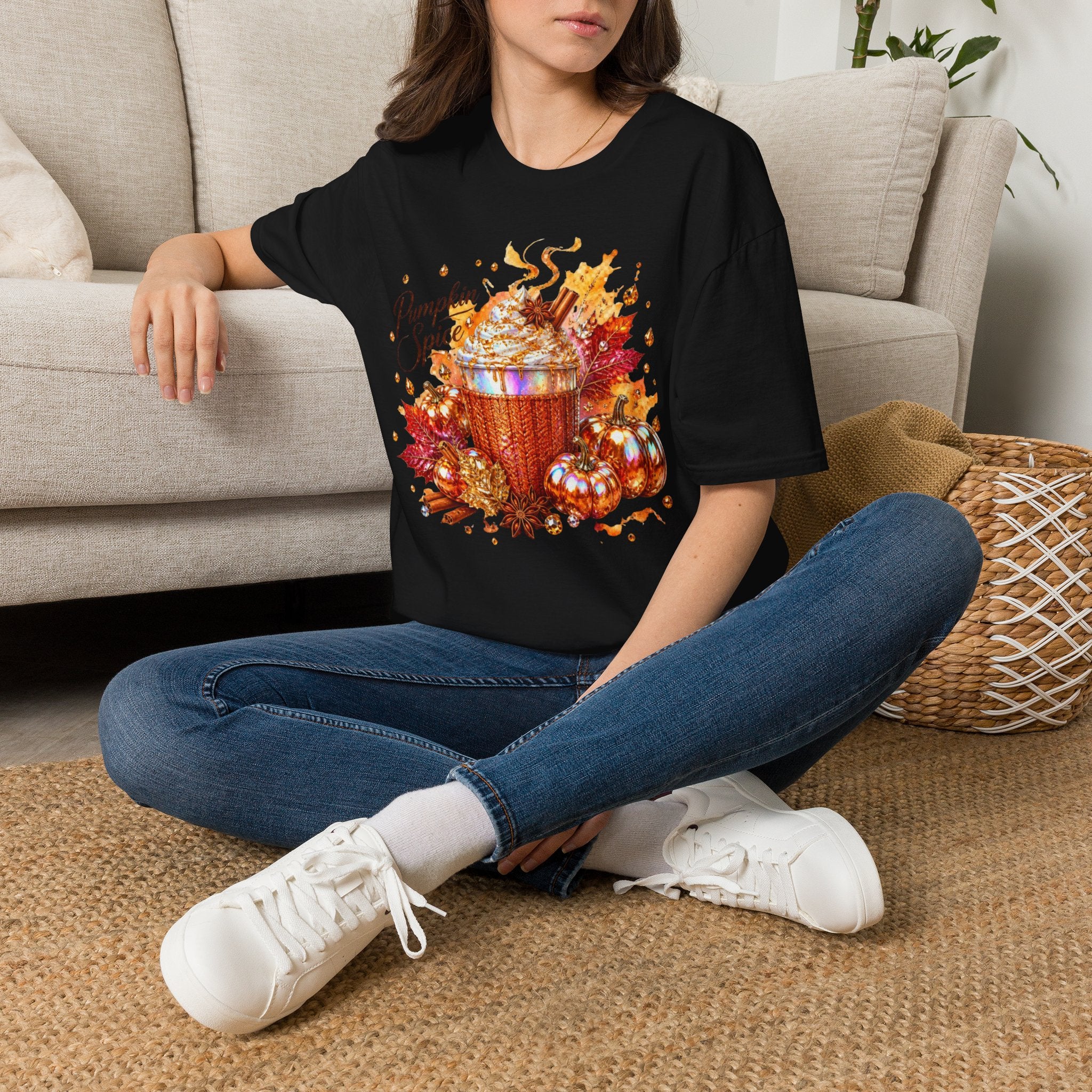 Pumpkin Spice Cup T-Shirt — Autumn Latte Fall Leaves Tee