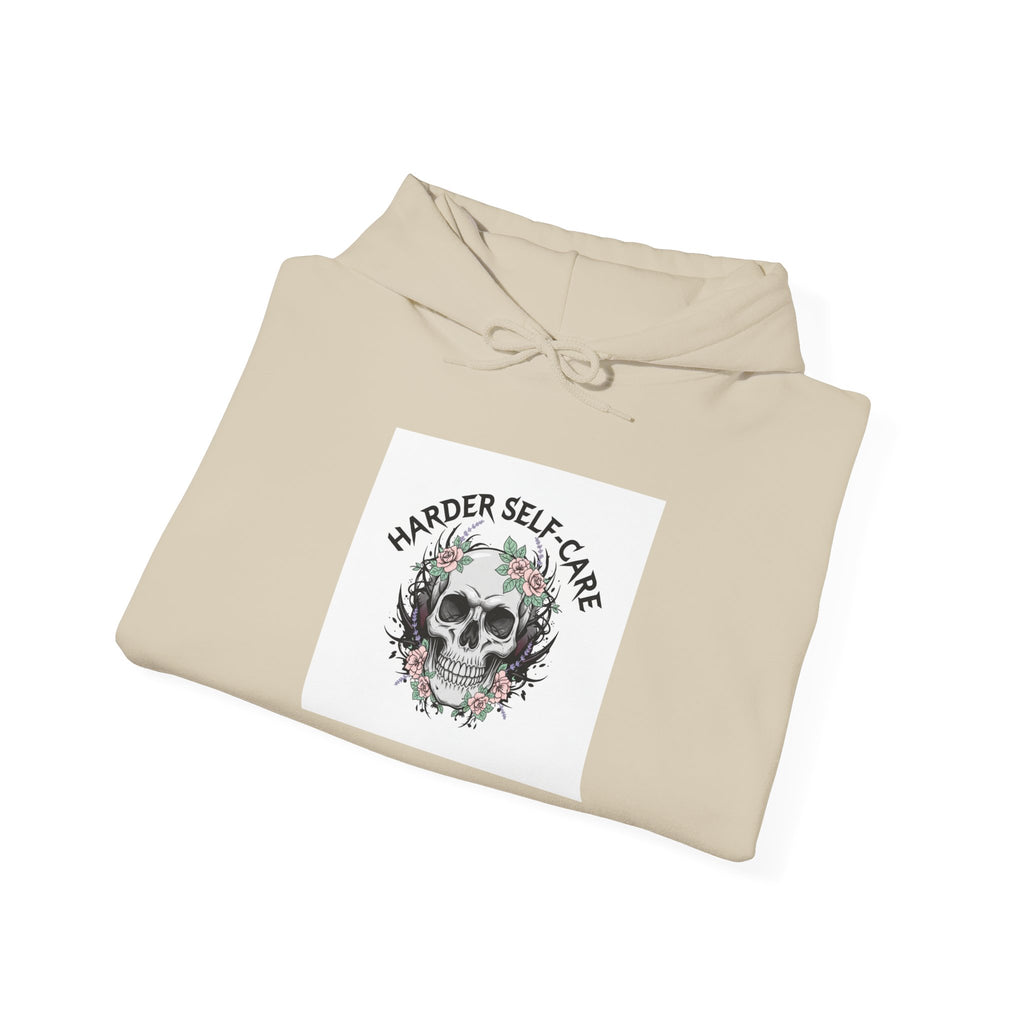 Harder Self-Care Hoodie | metal font shirt, gothic wellness quote