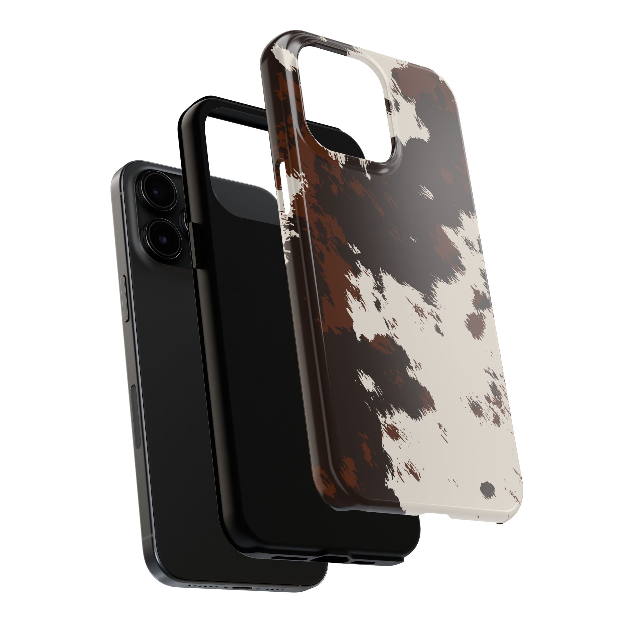 Cowhide Print Tough Phone Case — Brown & White Western Rugged Protection