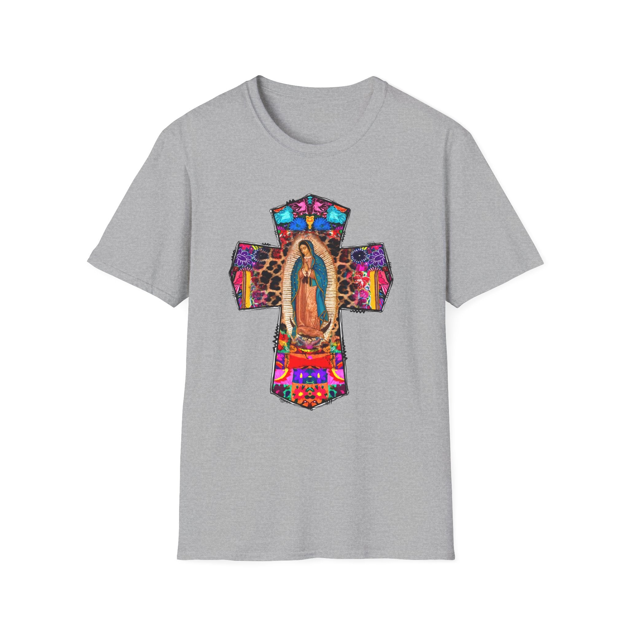 Our Lady of Guadalupe Cross T-Shirt | Religious Mexican Folk Art