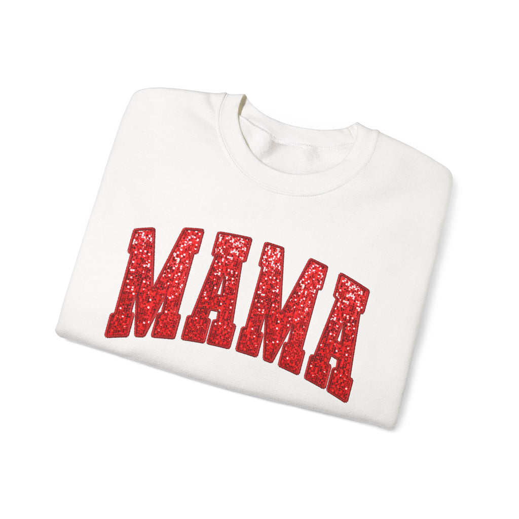 MAMA varsity letters Sweatshirt | red glitter heart sleeve accents