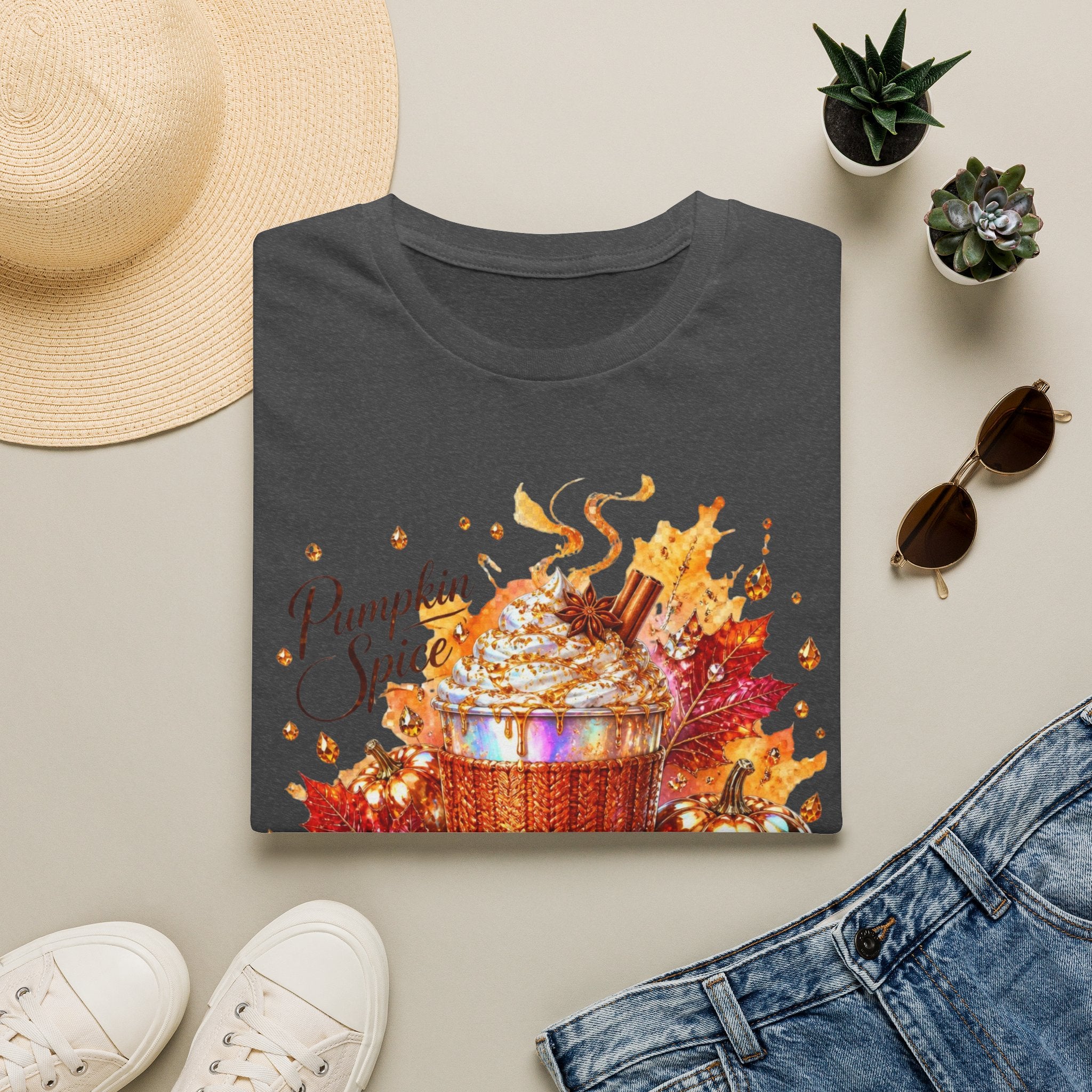 Pumpkin Spice Cup T-Shirt — Autumn Latte Fall Leaves Tee