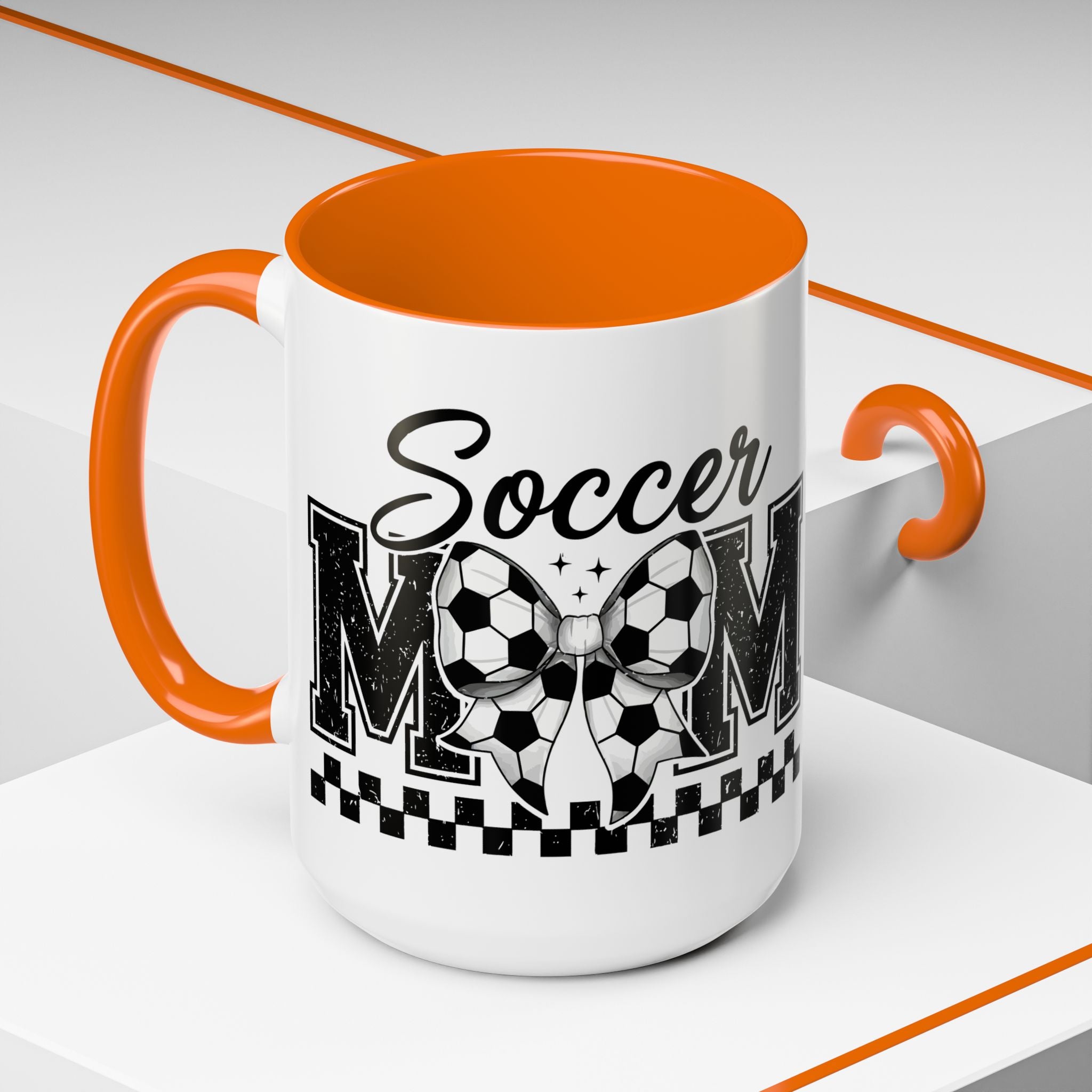 Soccer Mom Accent Coffee Mug — Black Interior & Handle, Soccer Ball Graphic