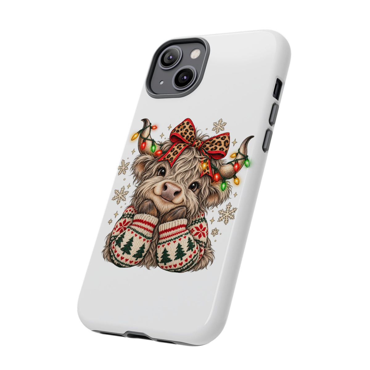 Holiday Highland Cow Phone Case – Festive Lights & Cozy Sweater Design