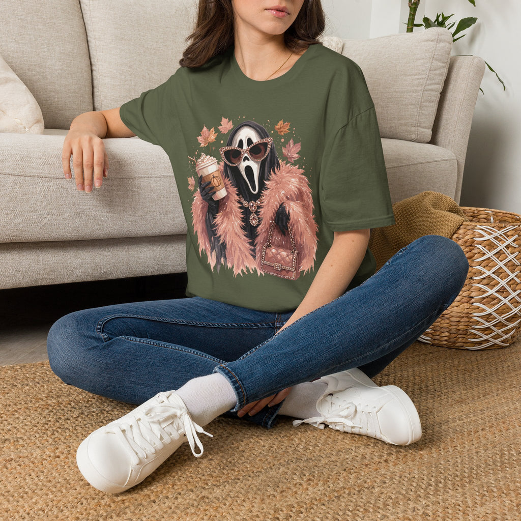 Cozy Scream Fall Tee — Glam Ghost with Pumpkin Spice Latte