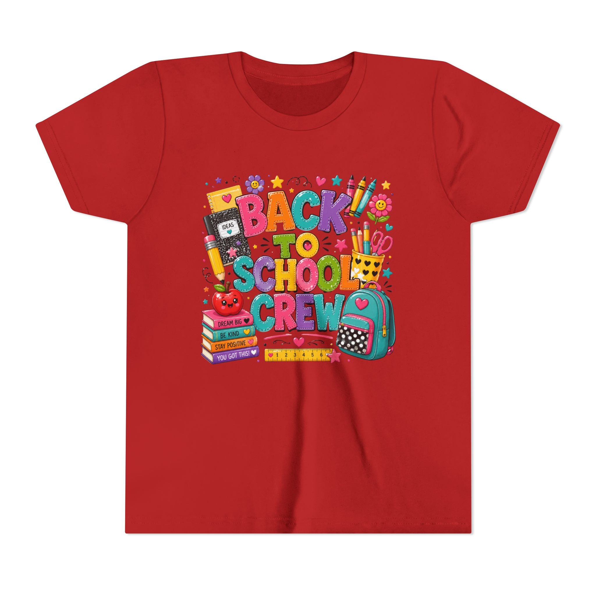 Back to School Crew Youth Tee — Colorful Kids' School Backpack & Books Graphic Shirt
