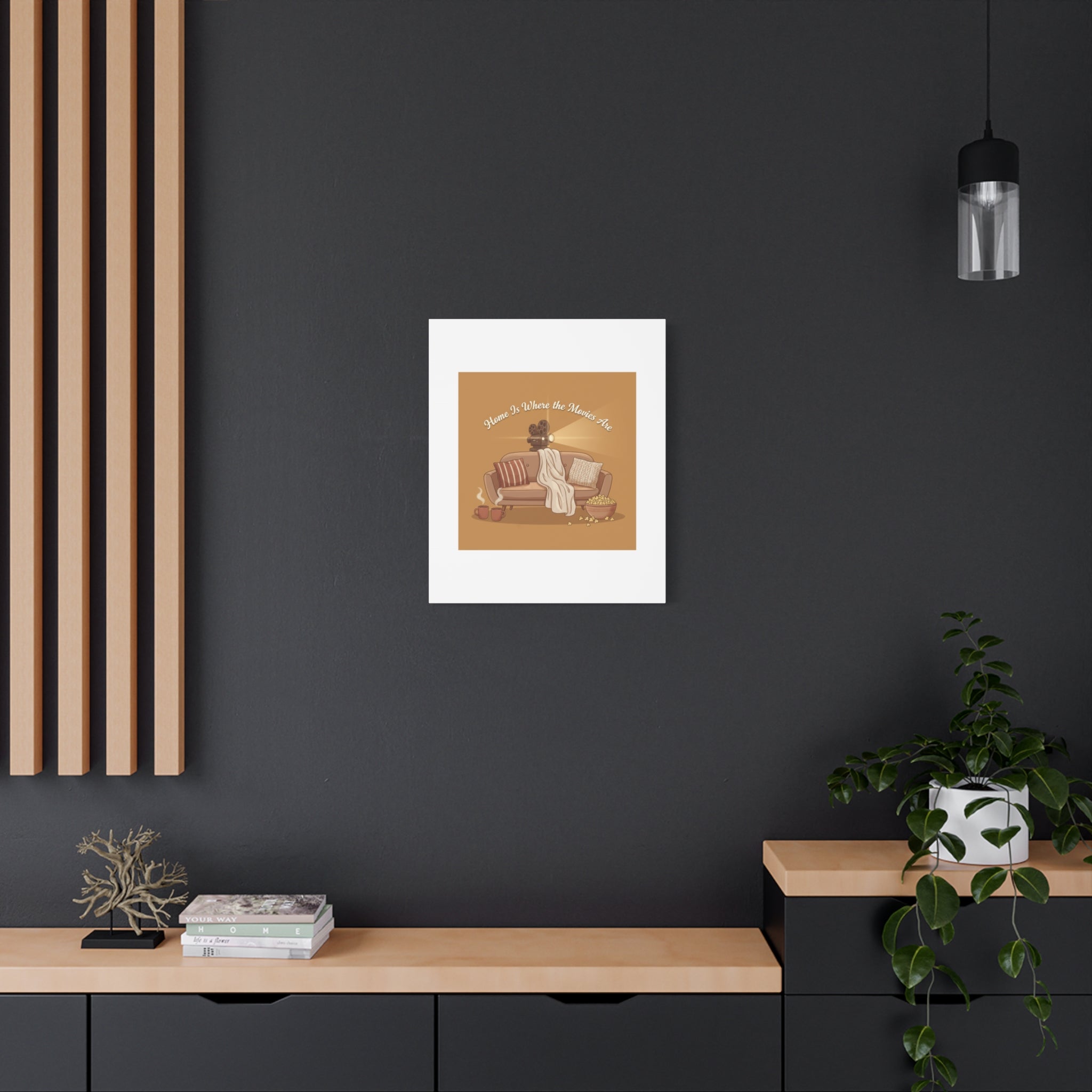 Home Is Where the Movies Are Canvas | cozy night art, home cinema decor