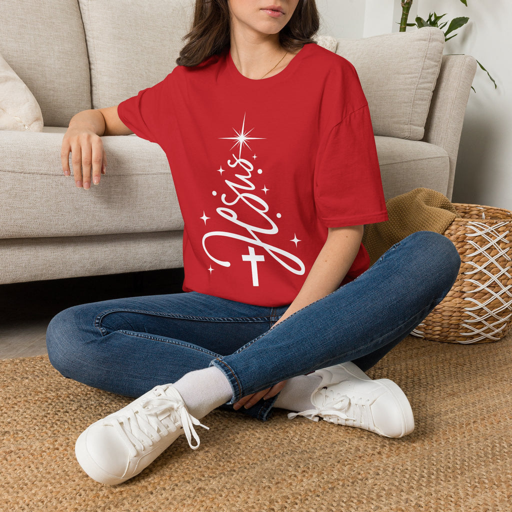 Jesus Christmas T-Shirt — Script Cross & Star Holiday Tee