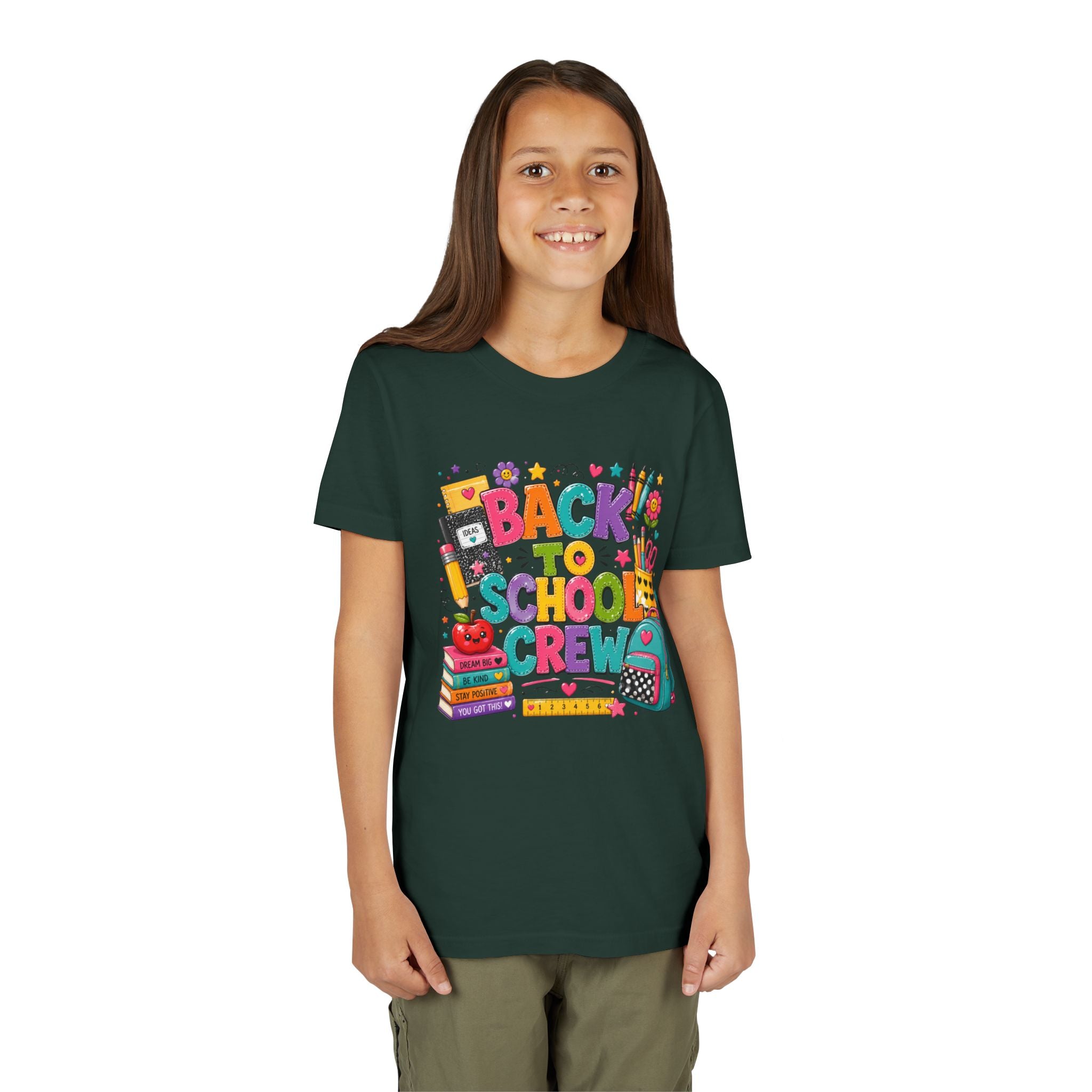 Back to School Crew Youth Tee — Colorful Kids' School Backpack & Books Graphic Shirt