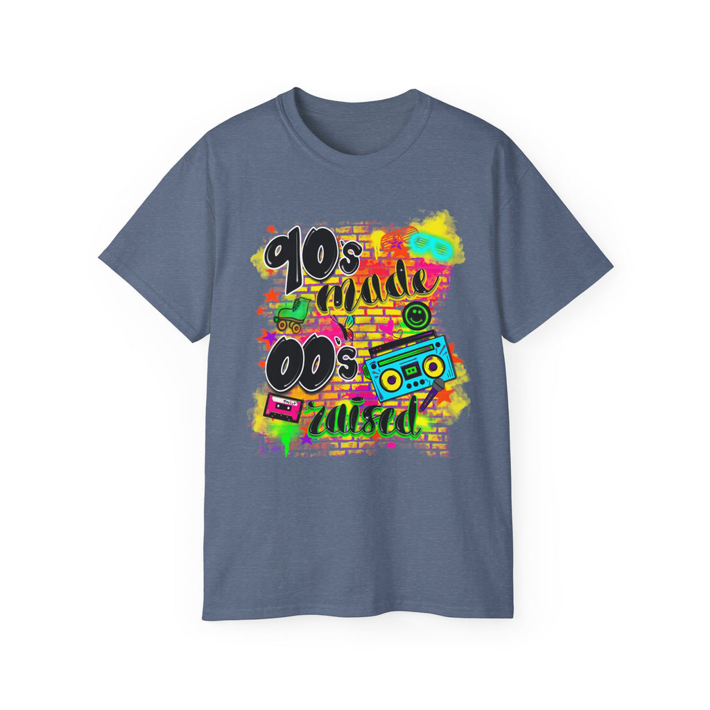 90s Made 00s Raised T-Shirt — Neon Retro Boombox Graphic Tee