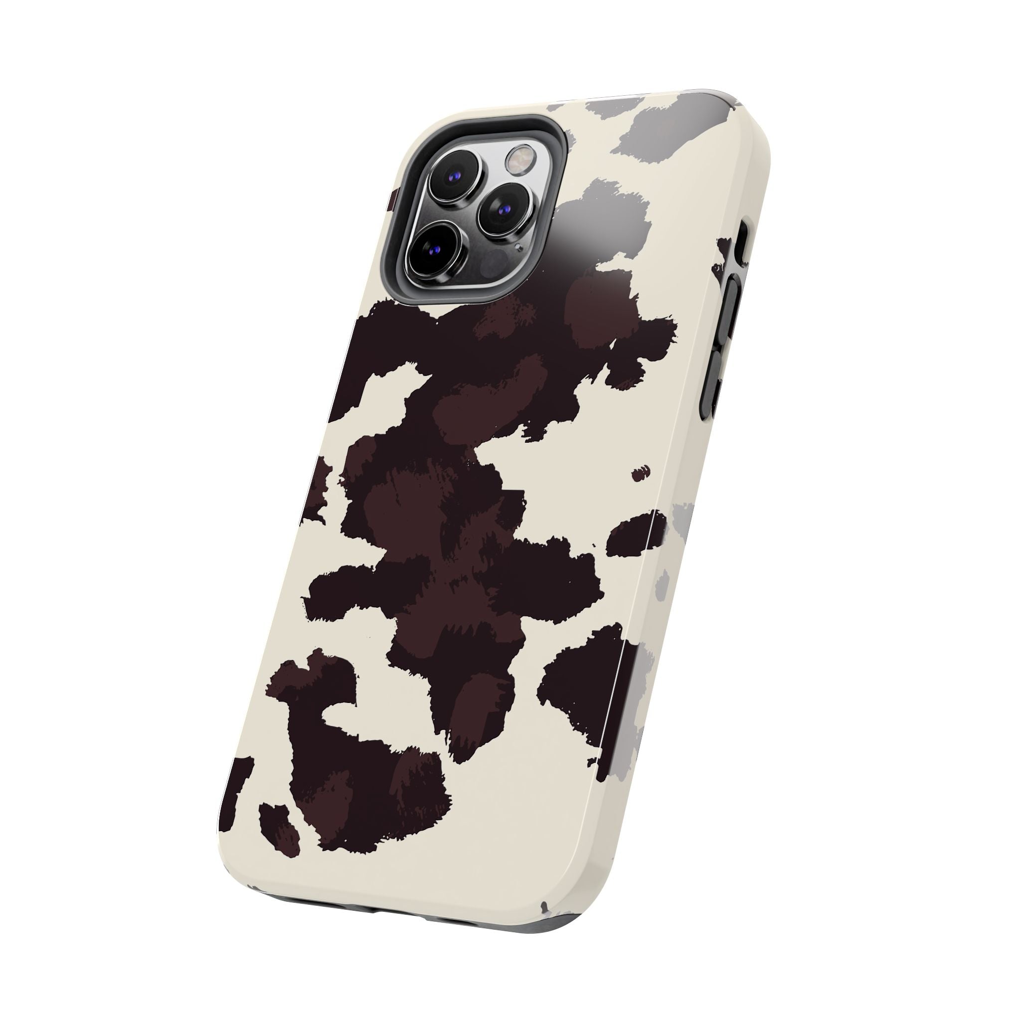 Cow Print Tough Phone Case — Brown Cream Protective Phone Cover