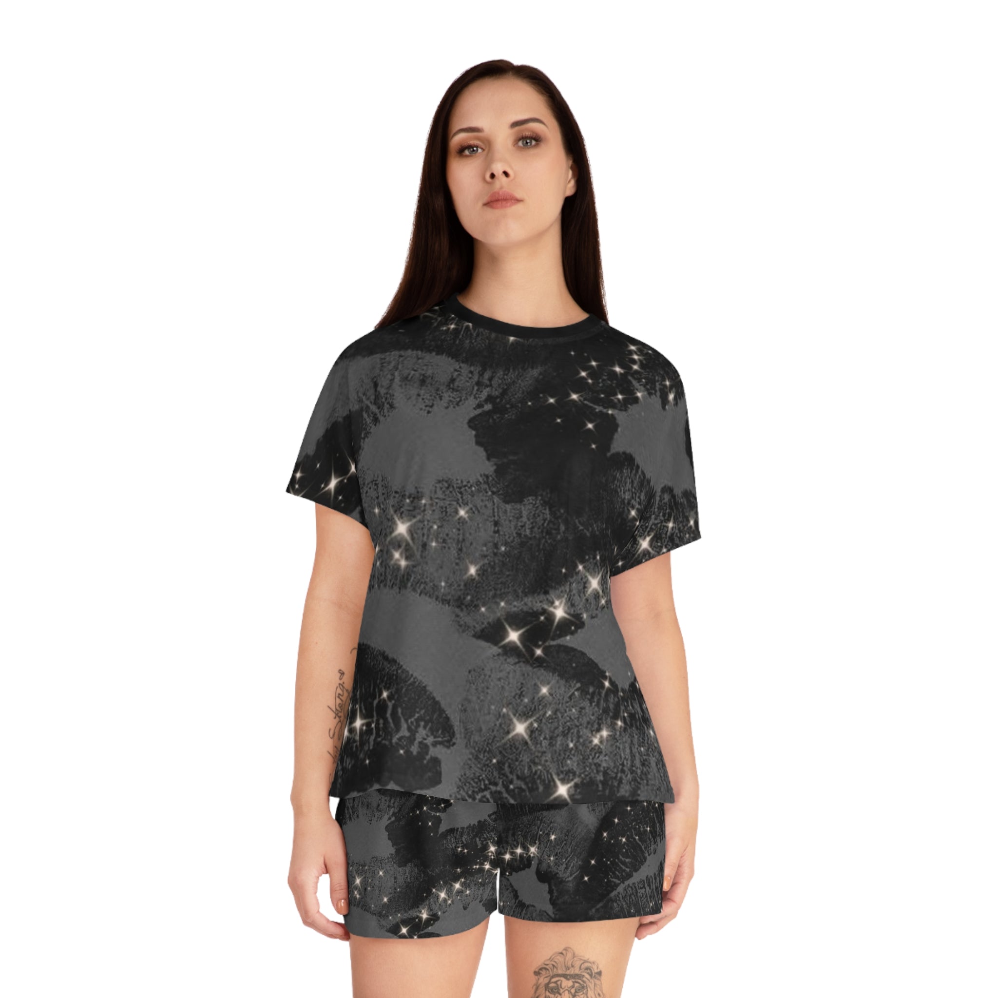 Sparkling Kiss Print Women's Short Pajama Set