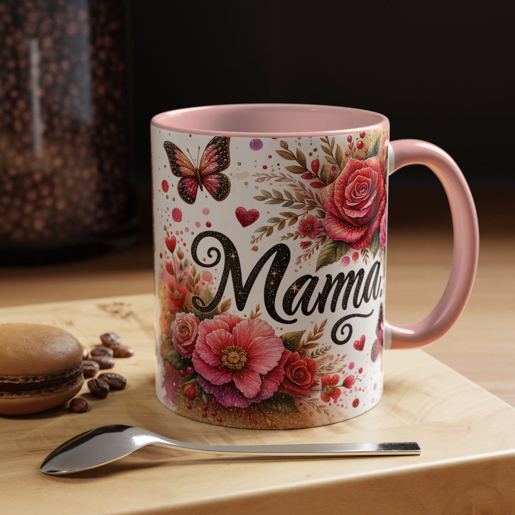 Mama Floral Accent Coffee Mug — Pink Roses & Butterflies (11/15oz)