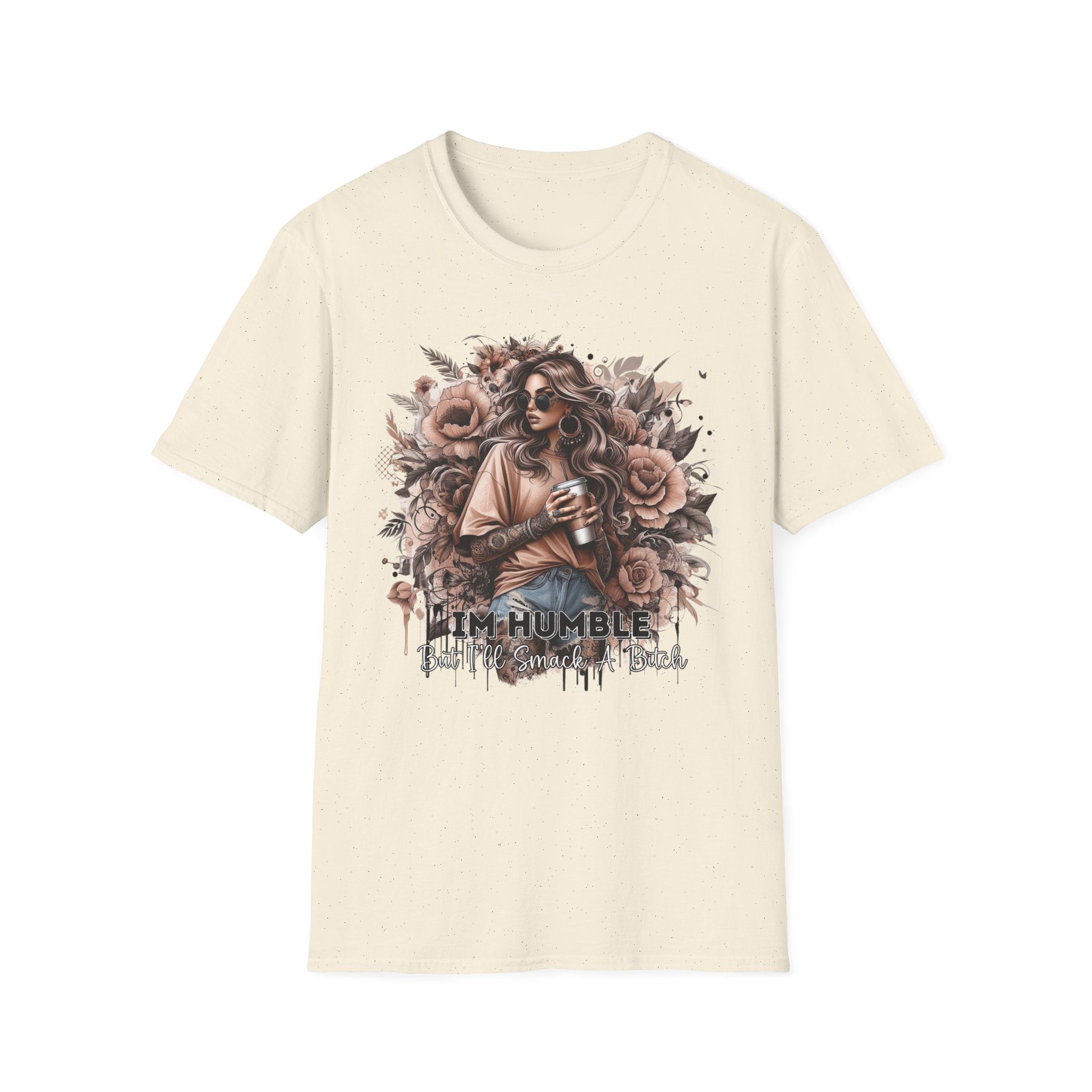 Graphic T-Shirt - 'Stay Humble' Floral Girl Vintage Coffee Tee