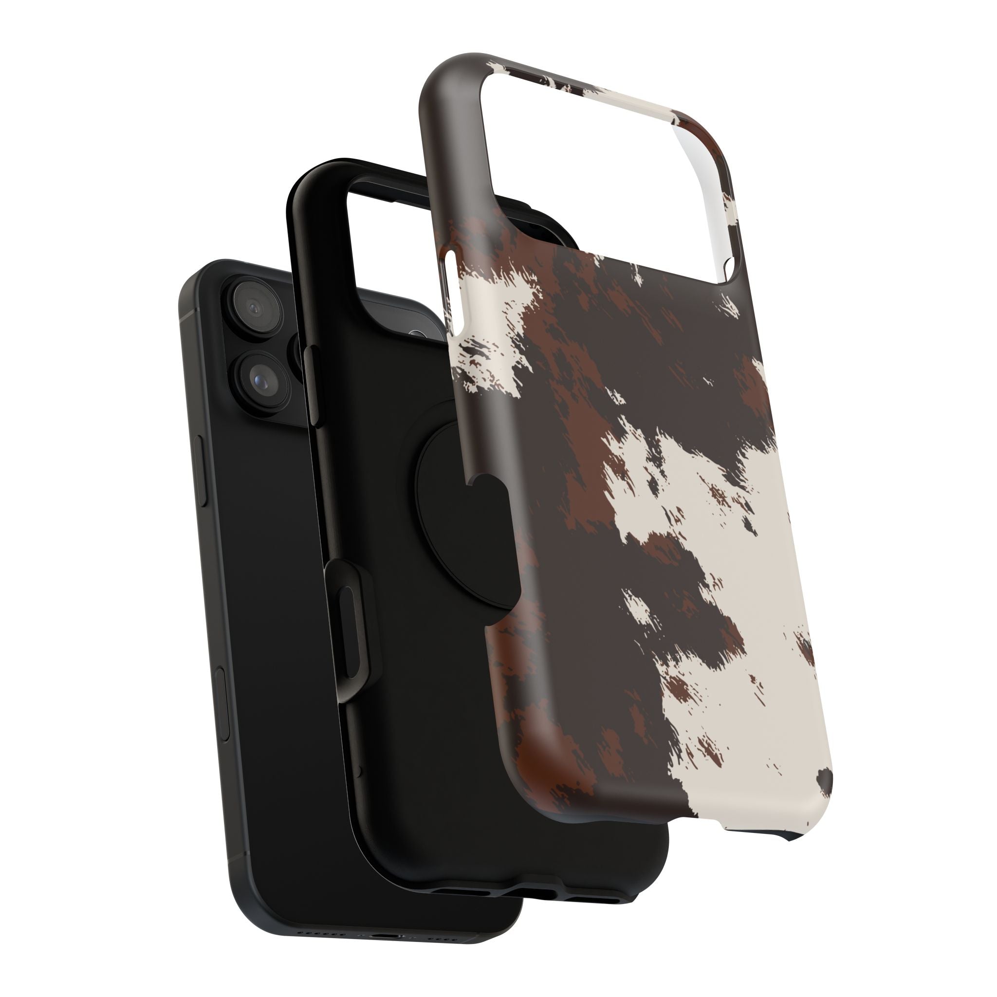 Cowhide Print Impact Phone Case — Brown & Cream Protective Cover