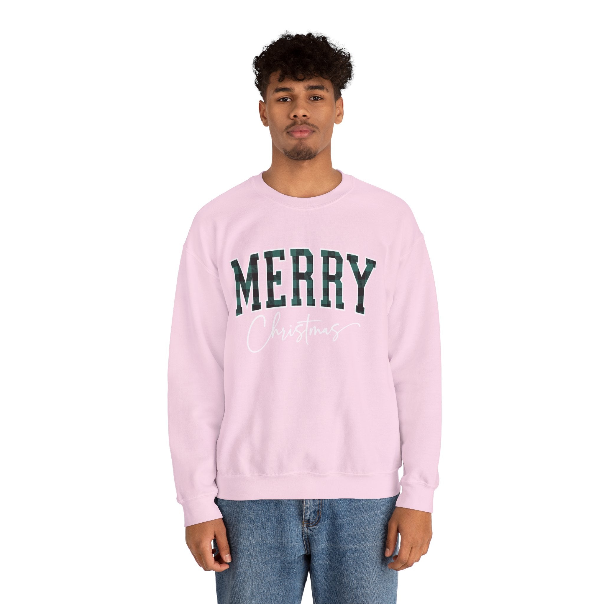 Merry Christmas Crewneck Sweatshirt – Plaid Holiday Graphic Crew