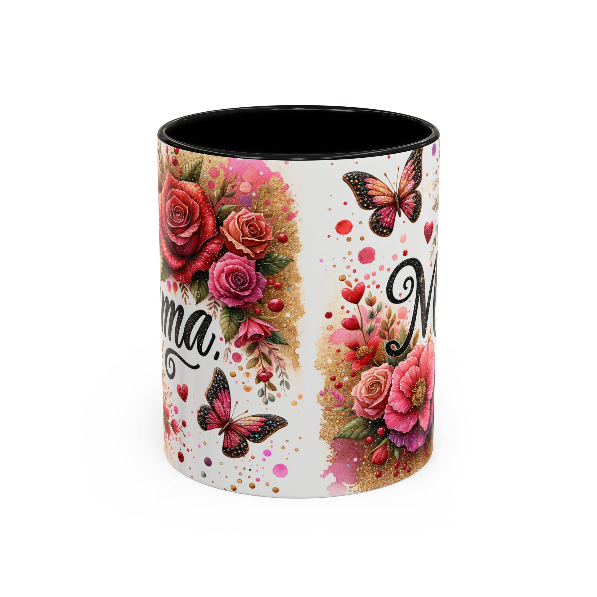 Mama Floral Accent Coffee Mug — Pink Roses & Butterflies (11/15oz)