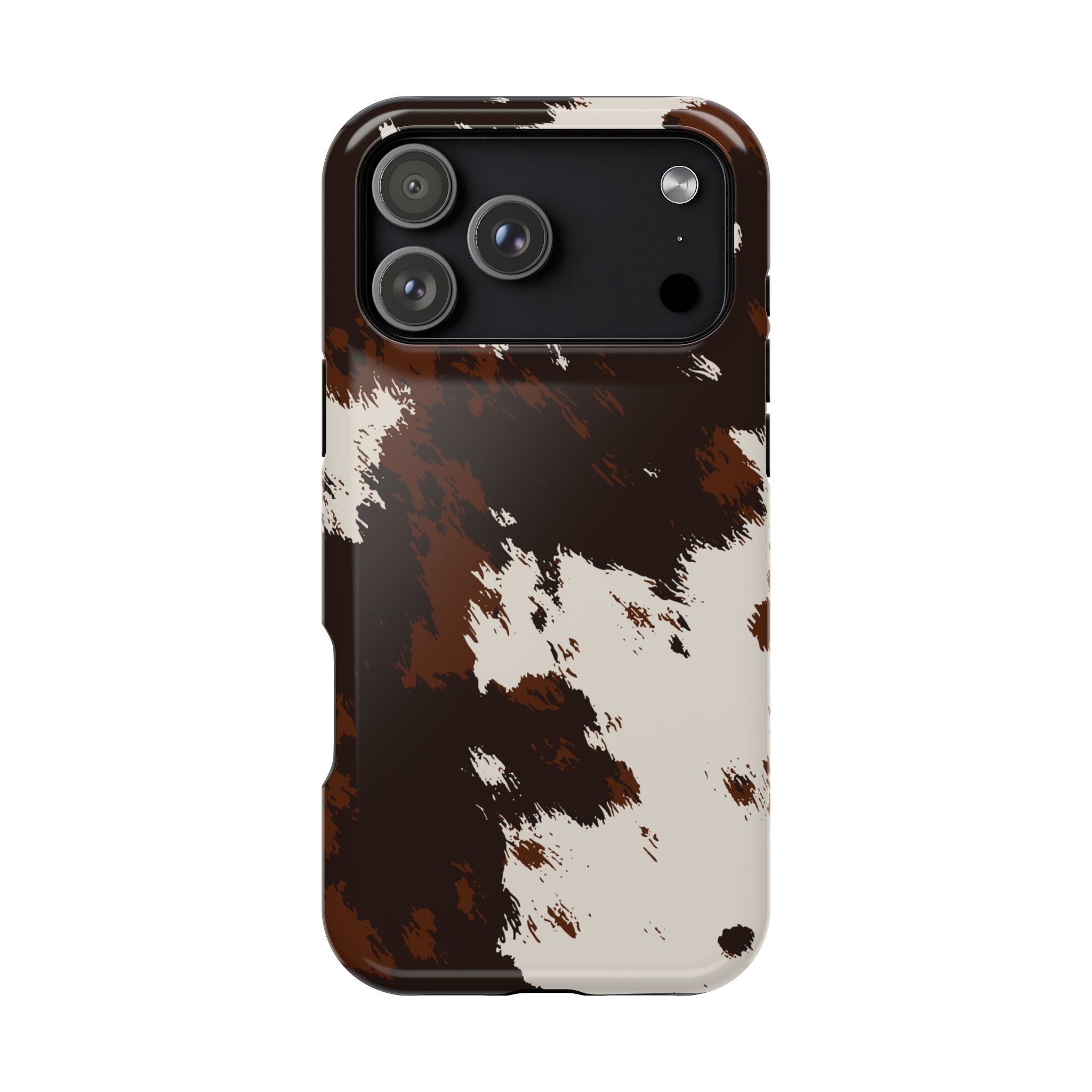 Cowhide Print Impact Phone Case — Brown & Cream Protective Cover