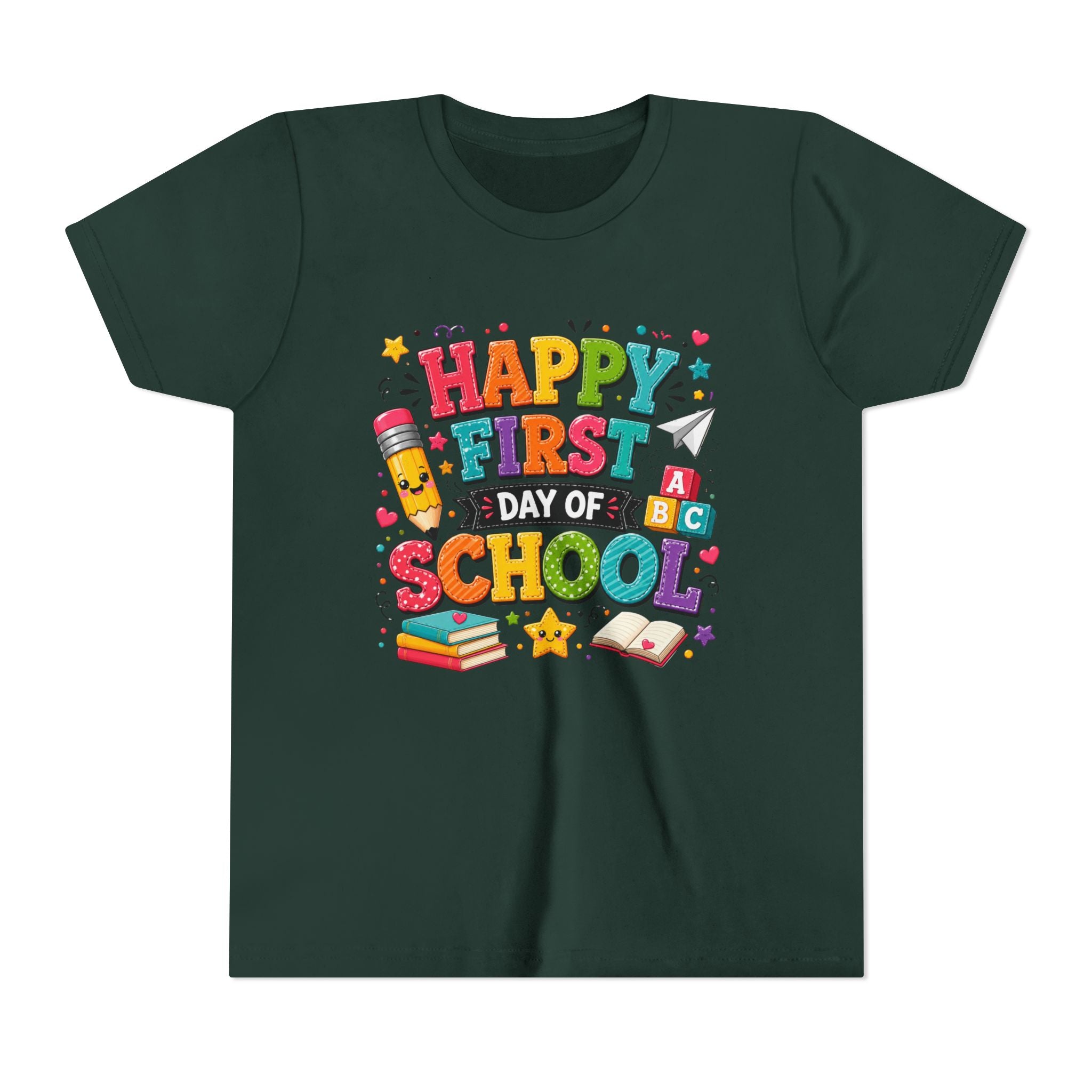 Youth Tee — "Happy First Day of School" Back-to-School Graphic Shirt