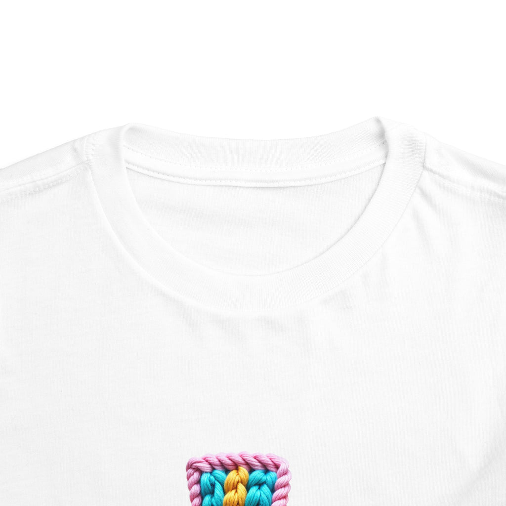 Easter Cross Toddler Tee — Colorful Knit Cross with "He is Risen" & Easter Eggs