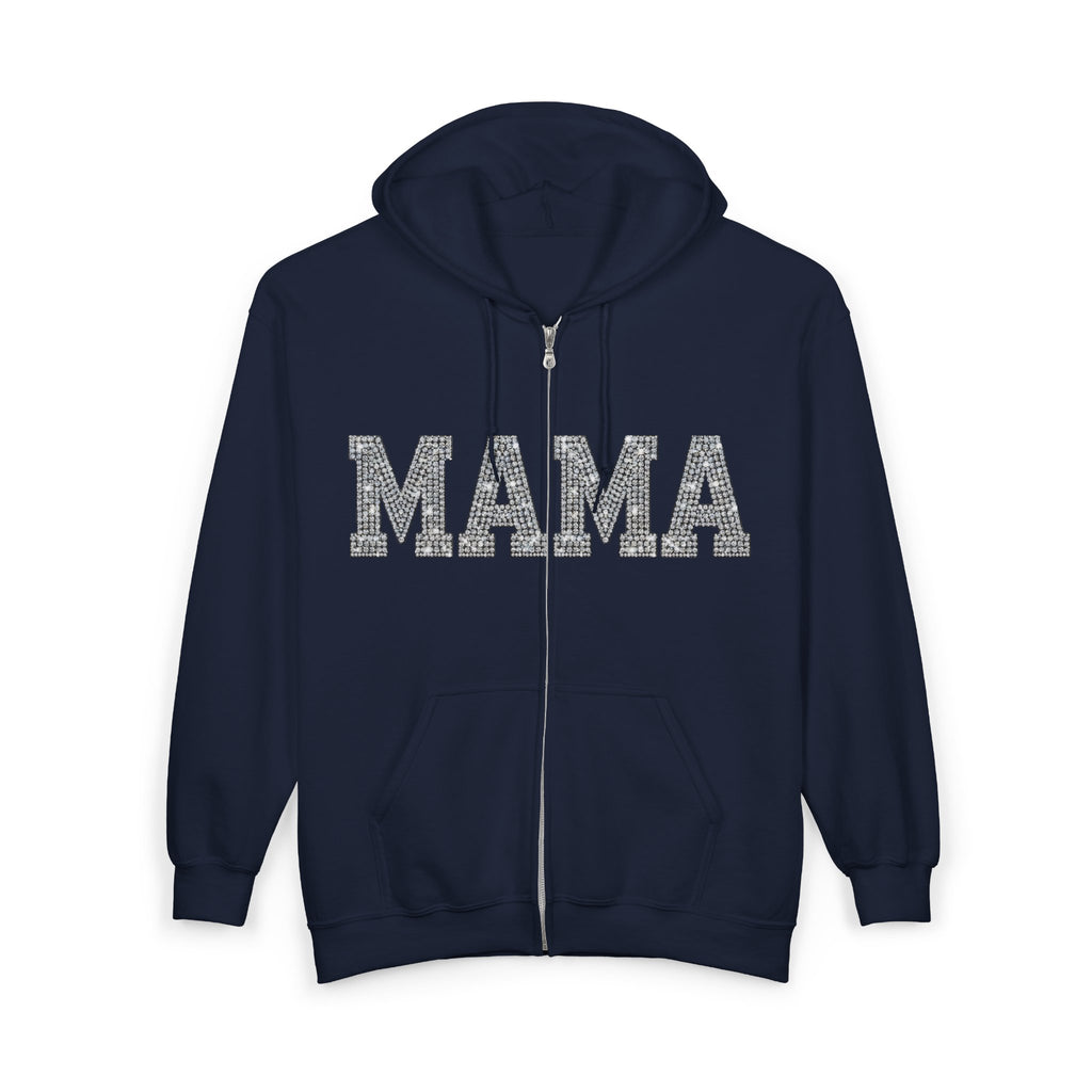 Mama Glitter Zip Hoodie — ‘MAMA’ Sparkle Full-Zip Sweatshirt for Moms