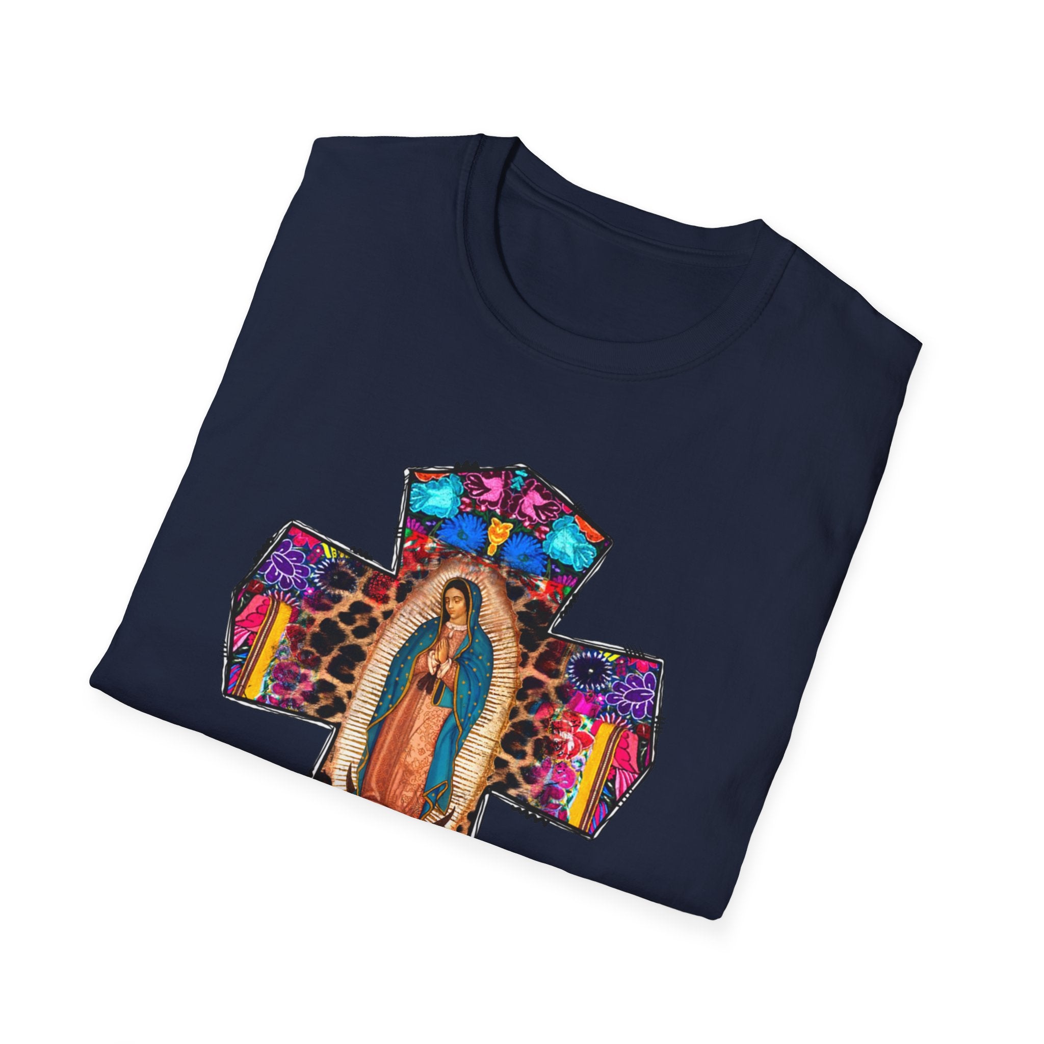 Our Lady of Guadalupe Cross T-Shirt | Religious Mexican Folk Art