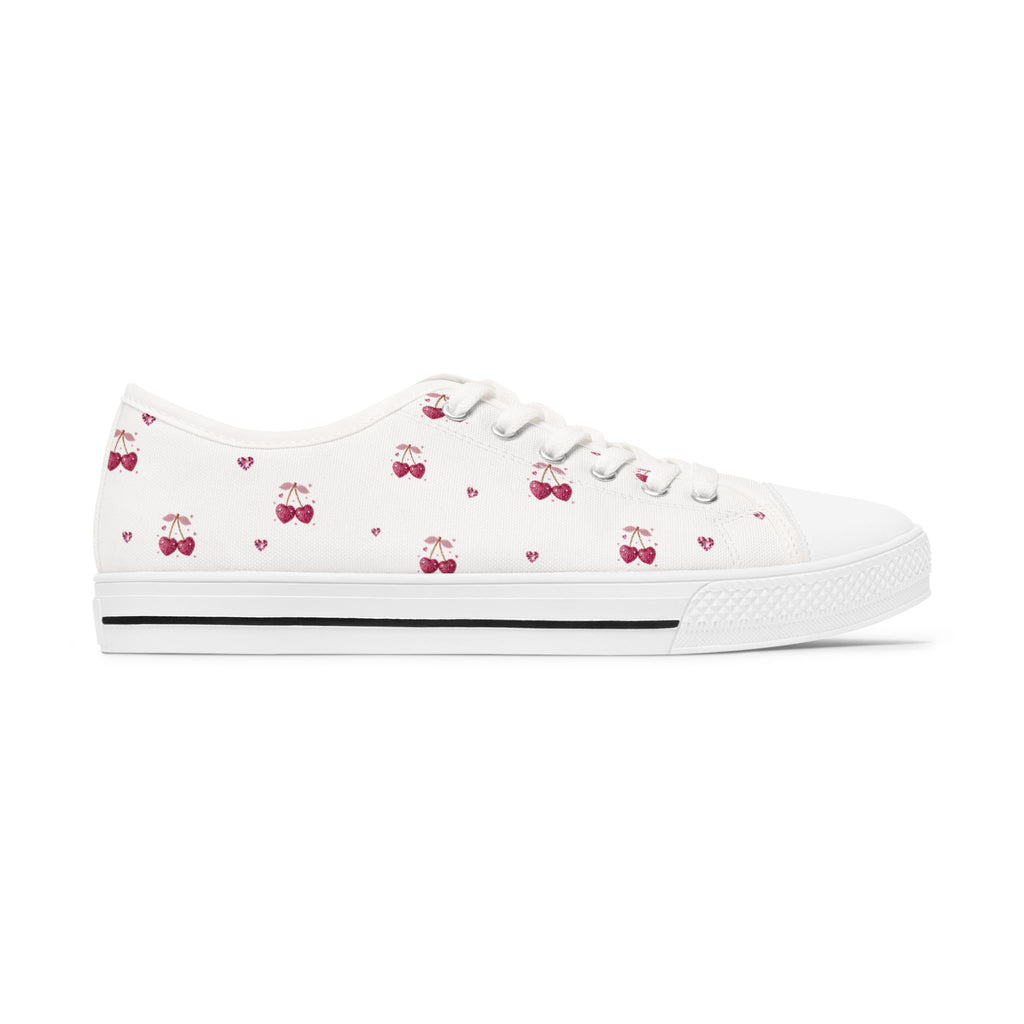 Tiny Cherry Pattern Women's Low Top Sneakers | Cute Fruit Print Canvas