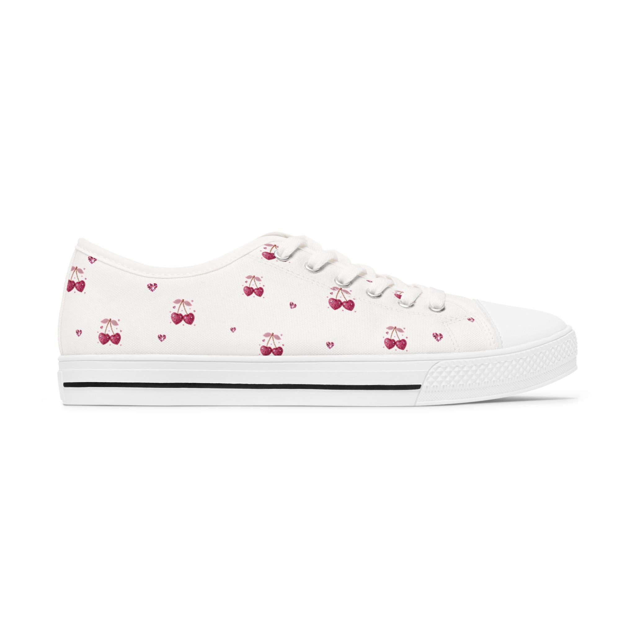 Tiny Cherry Pattern Women's Low Top Sneakers | Cute Fruit Print Canvas