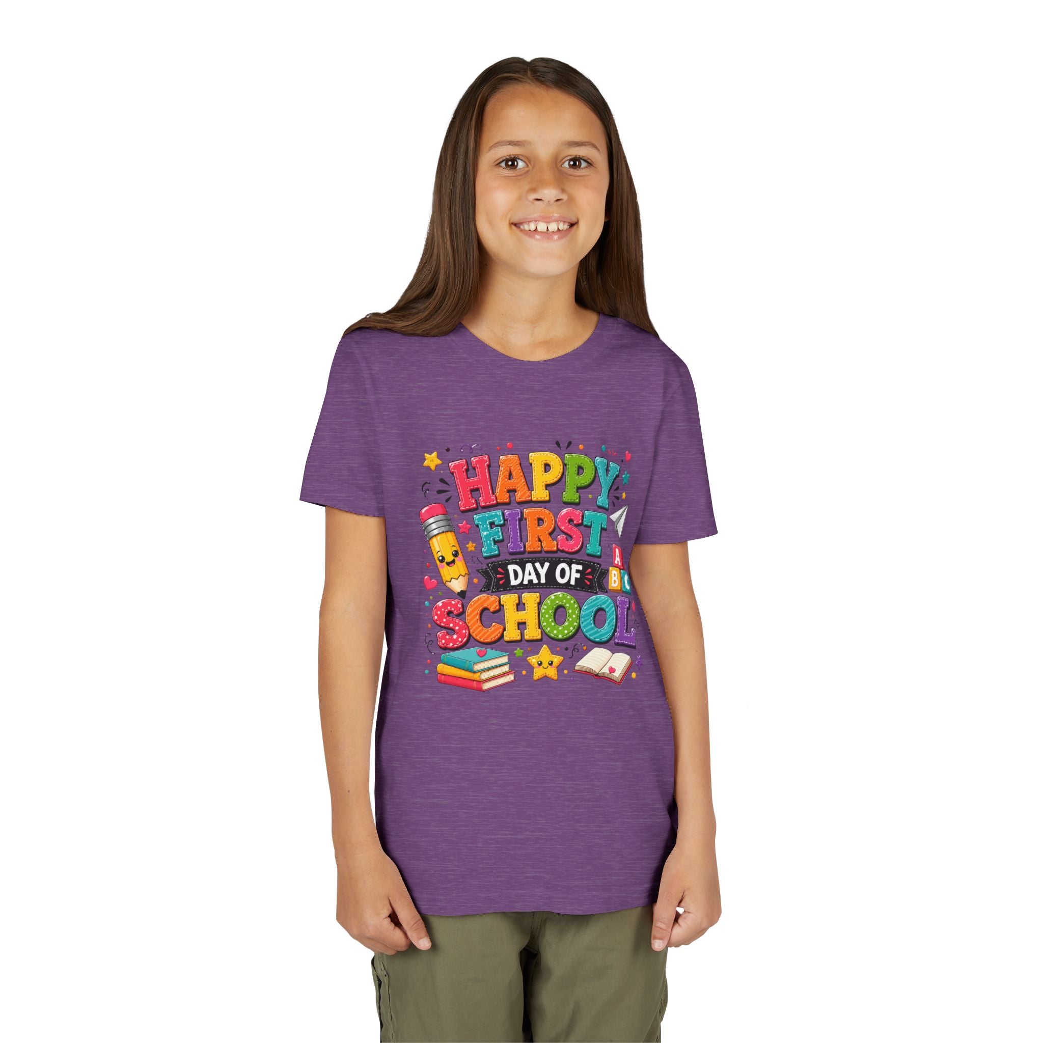 Youth Tee — "Happy First Day of School" Back-to-School Graphic Shirt