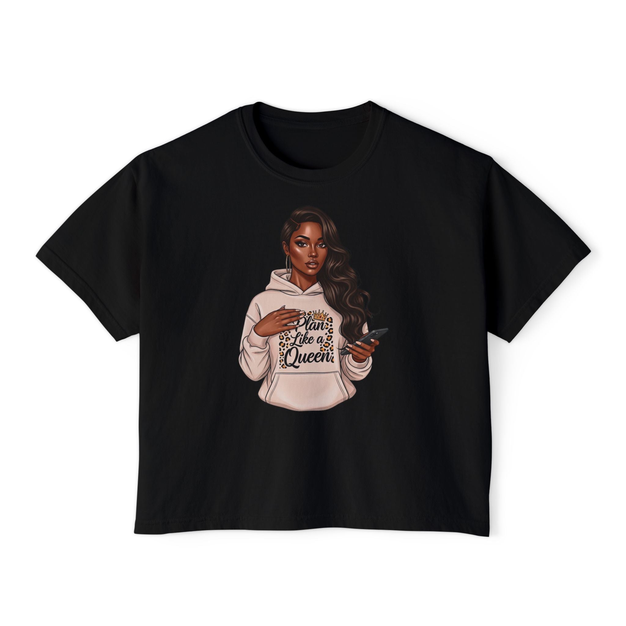 Boxy Tee — "Born to be a Queen" Graphic Crop T‑Shirt for Black Women
