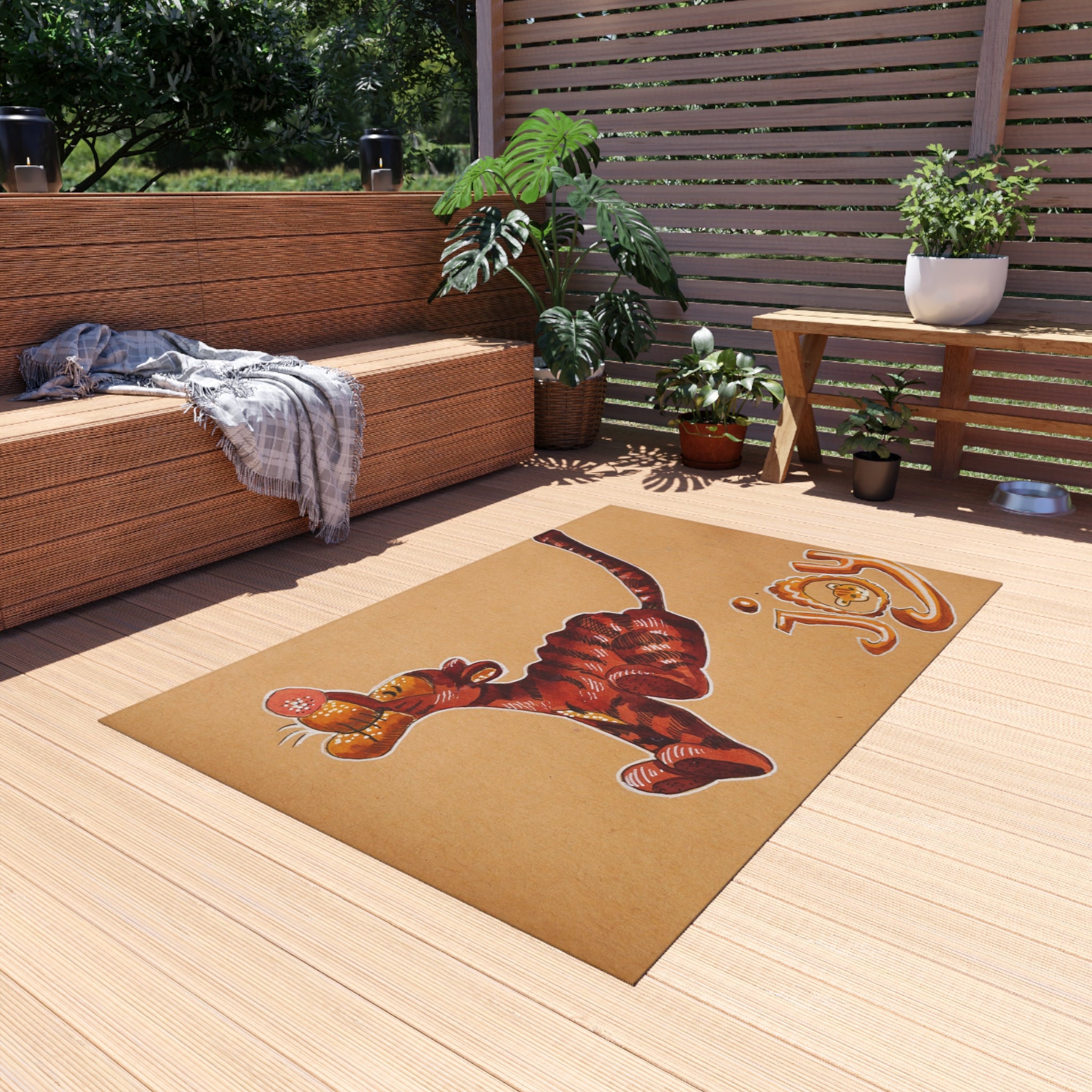 Outdoor Rug — Playful Tiger "Joy" Doormat for Patio & Entry