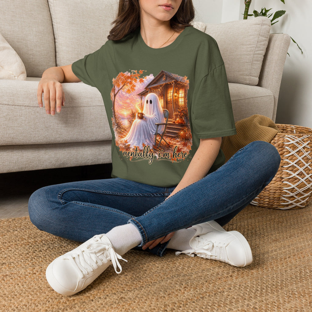 Ghost Cozy Fall T-Shirt — "Mentally on Fire" Autumn Halloween Tee