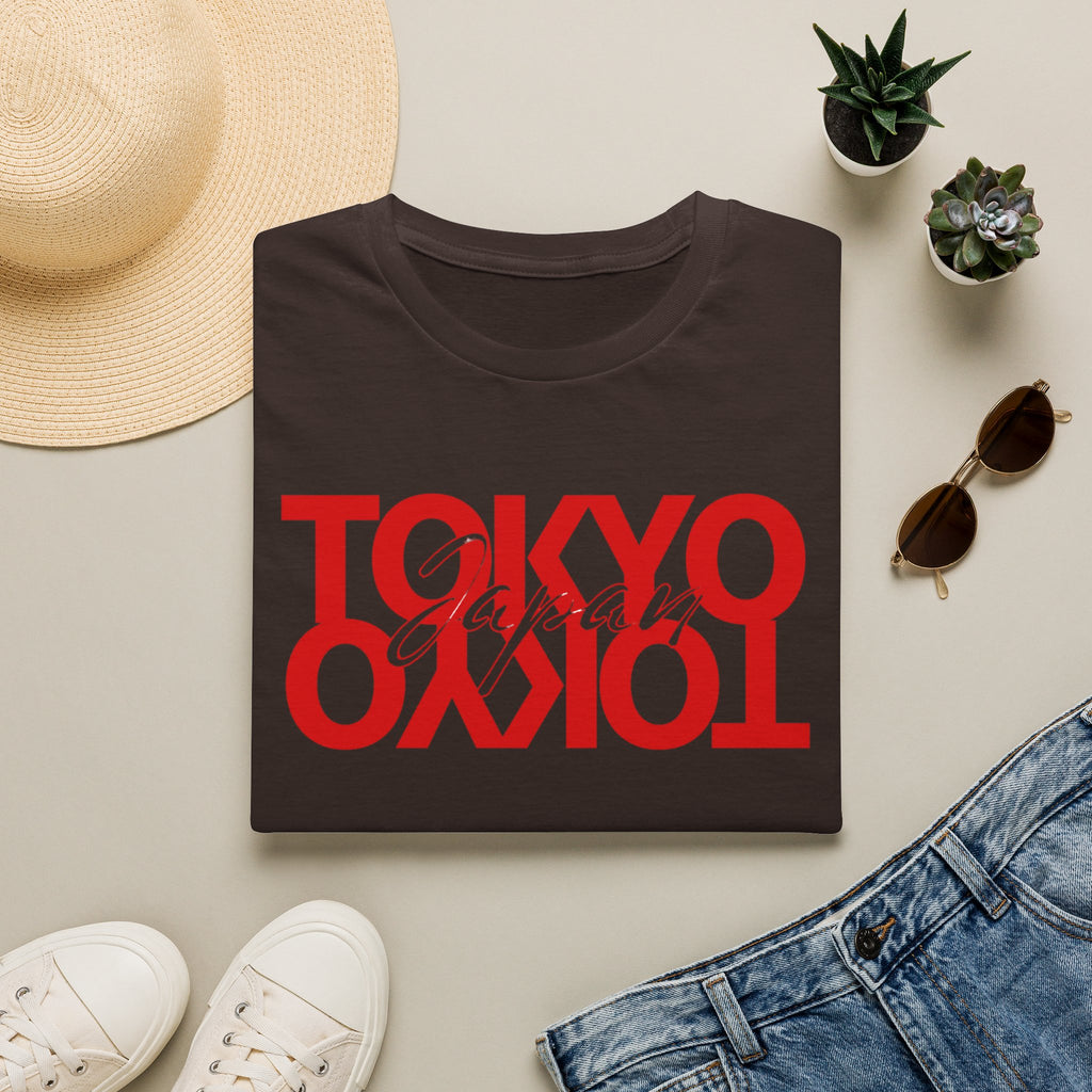 Tokyo Floral T-Shirt — Mirrored Red Logo "Tokyo" Graphic Tee