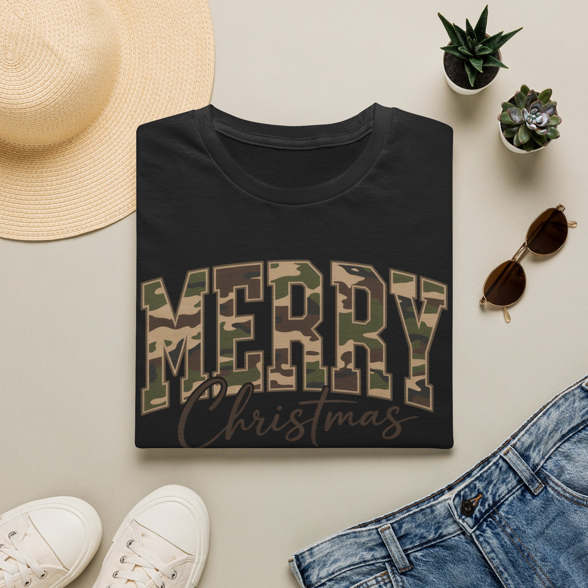 Camo "Merry Christmas" T‑Shirt — Holiday Casual Tee for Outdoorsy Families