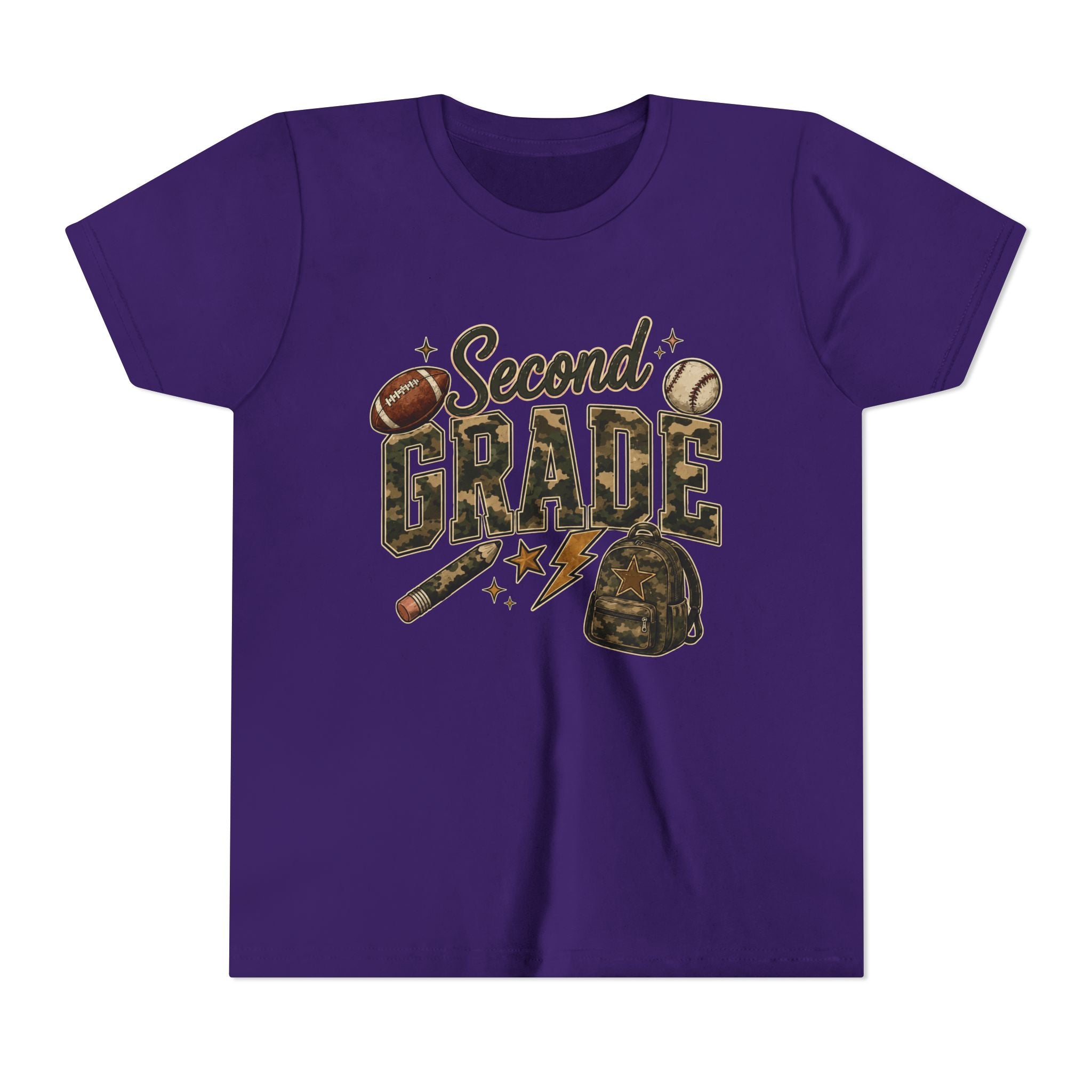 Second Grade Youth Tee — Back-to-School Sports & Backpack Design