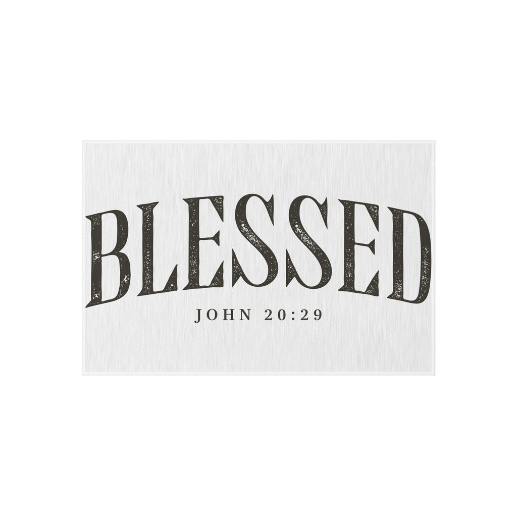 Blessed Outdoor Rug — "BLESSED" with John 20:29 Doormat