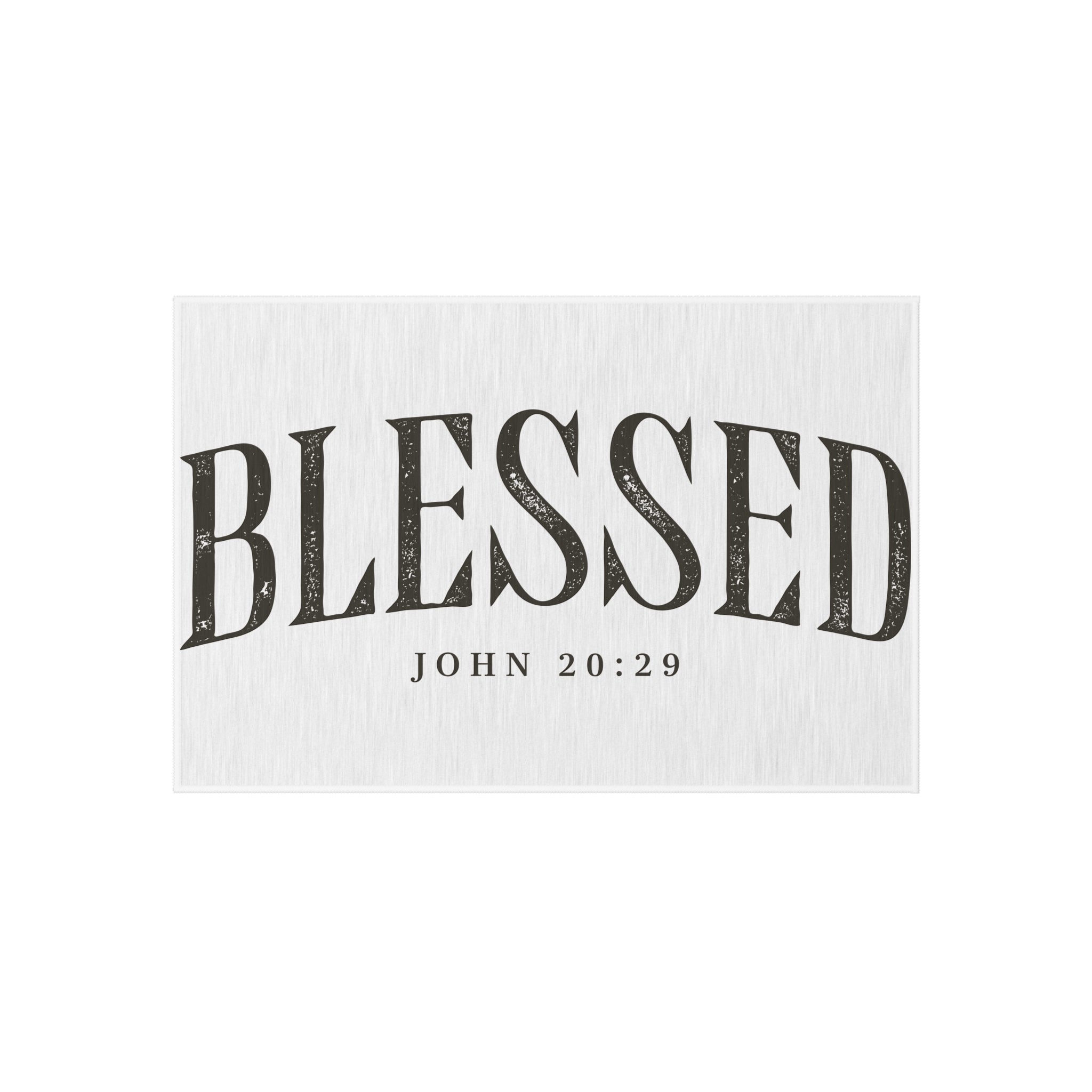 Blessed Outdoor Rug — "BLESSED" with John 20:29 Doormat