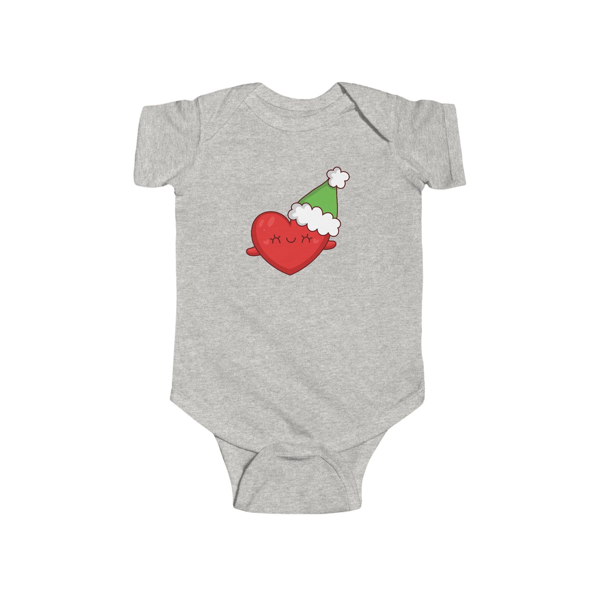 Baby Holiday Heart Bodysuit — Cute Heart in Santa Hat Infant Onesie