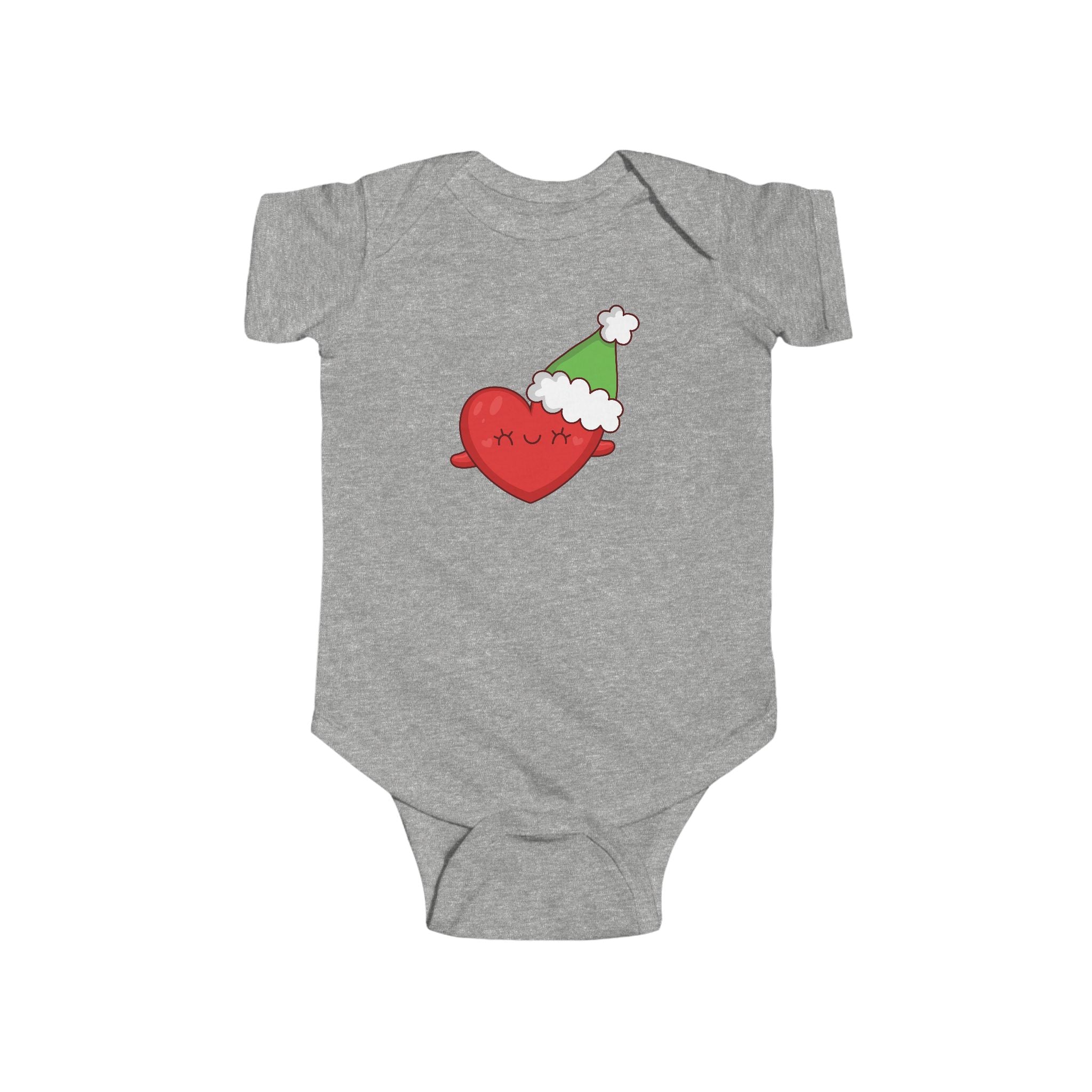 Baby Holiday Heart Bodysuit — Cute Heart in Santa Hat Infant Onesie