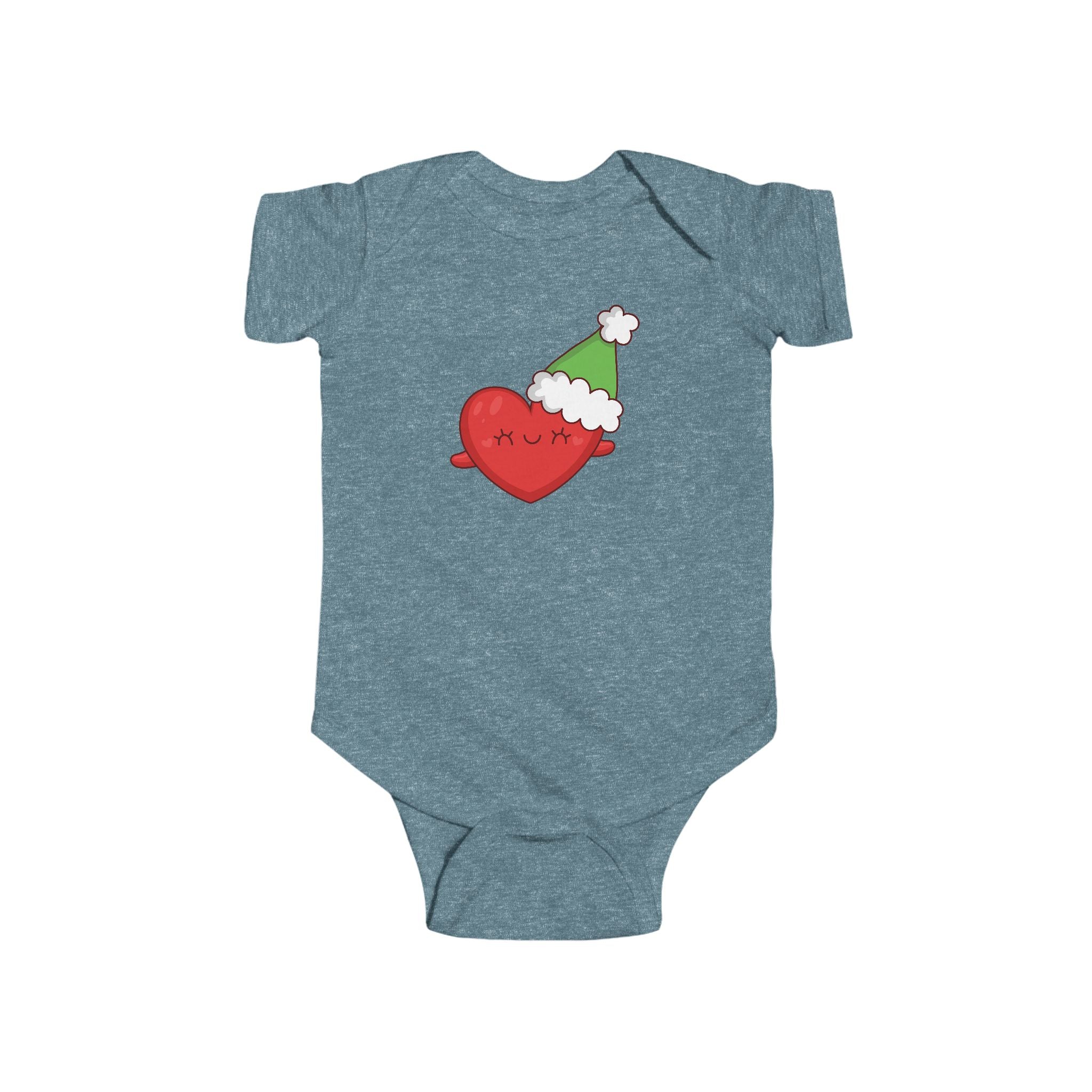 Baby Holiday Heart Bodysuit — Cute Heart in Santa Hat Infant Onesie