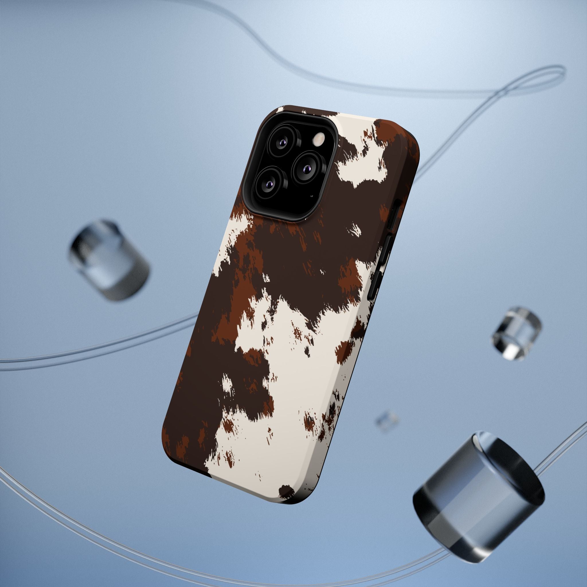 Cowhide Print Impact Phone Case — Brown & Cream Protective Cover